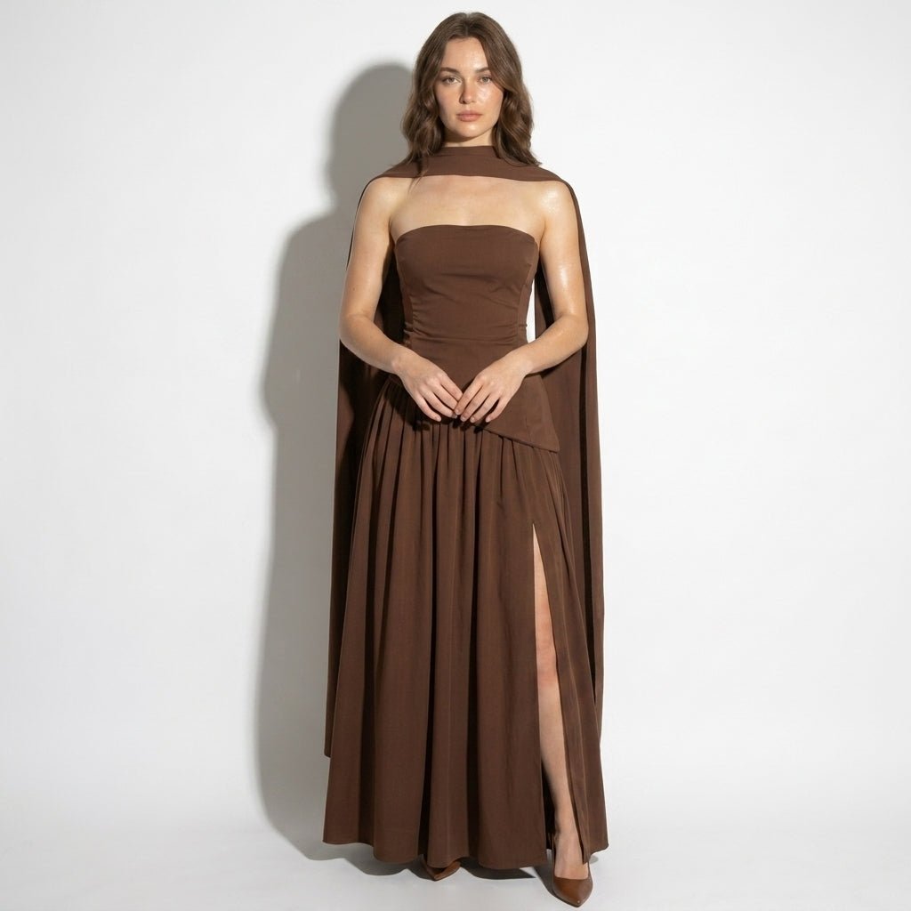 Olivia - Women's Elegant Evening Maxi Dress - Maxi Dress - Brown - Taylor & Bennett
