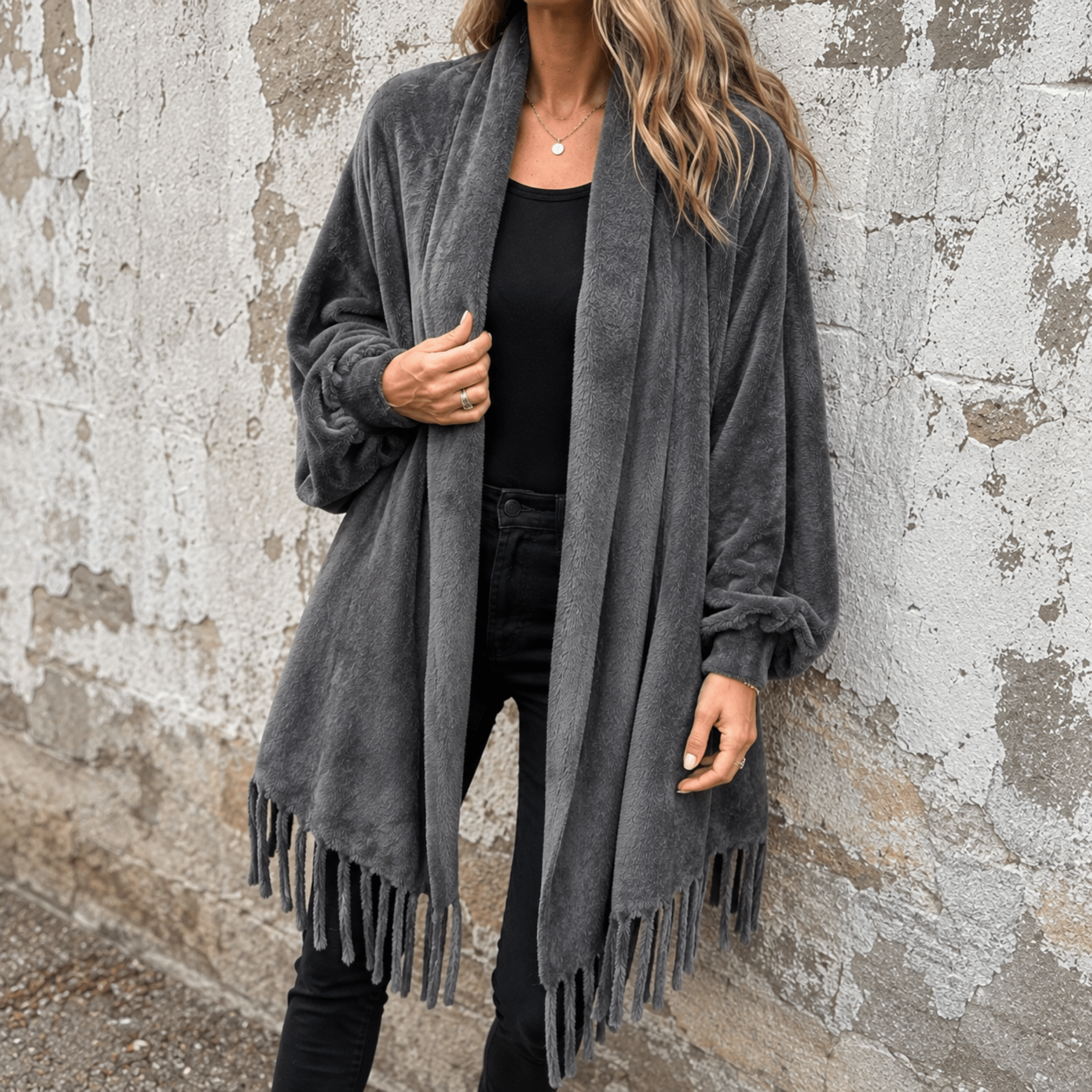 Olivia - Women's Oversized Open Front Wrap Cardigan - Cardigans - Grey - Taylor & Bennett