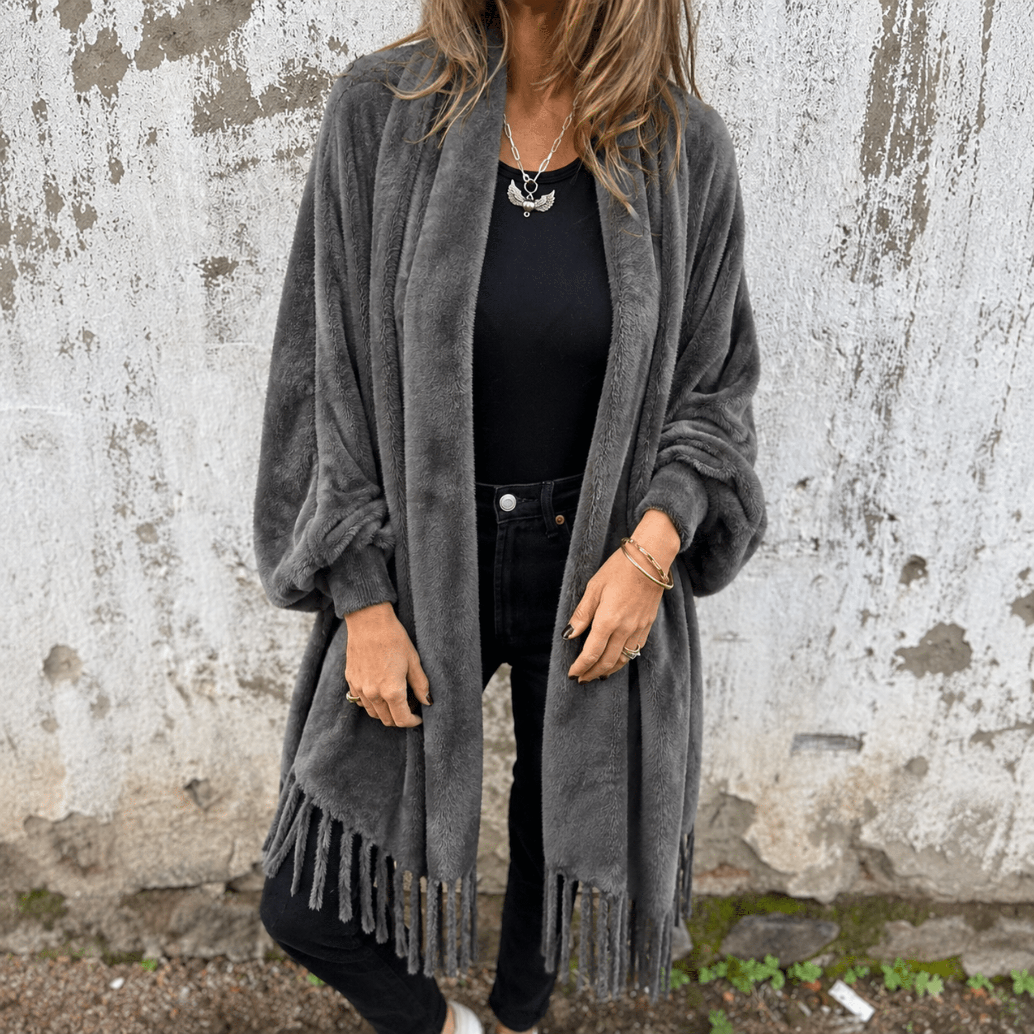 Olivia - Women's Oversized Open Front Wrap Cardigan - Cardigans - Grey - Taylor & Bennett