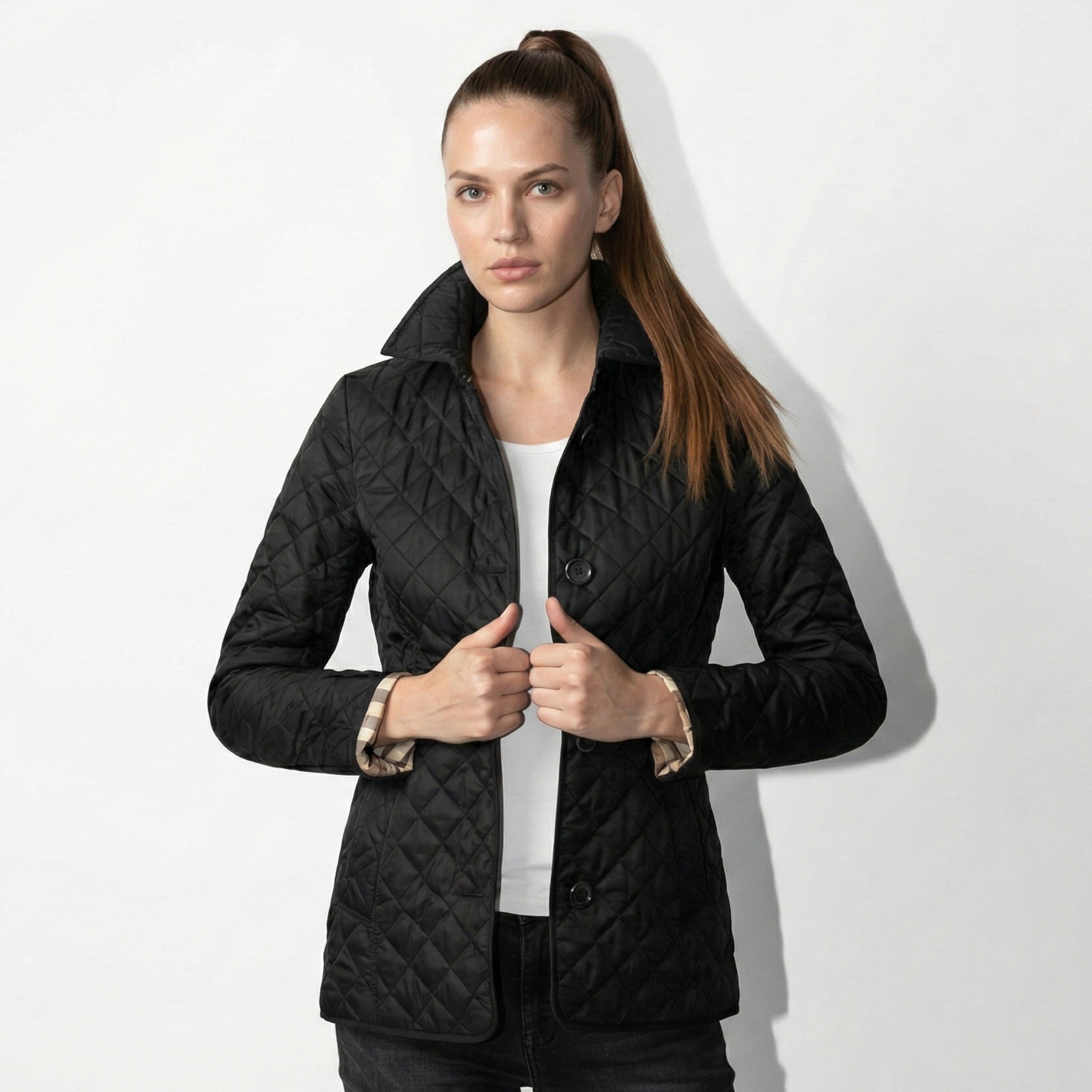 Olivia - Women's Quilted Button - Up Jacket - Puffer Jacket - Black - Taylor & Bennett