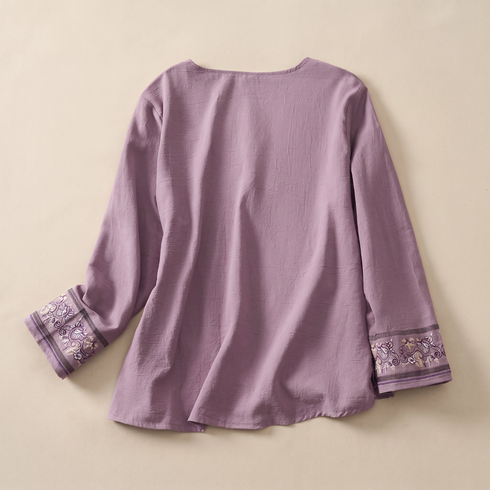 Olivia - Women's Summer Long Sleeve Embroidered Trim Blouse - Blouse - Purple - Taylor & Bennett