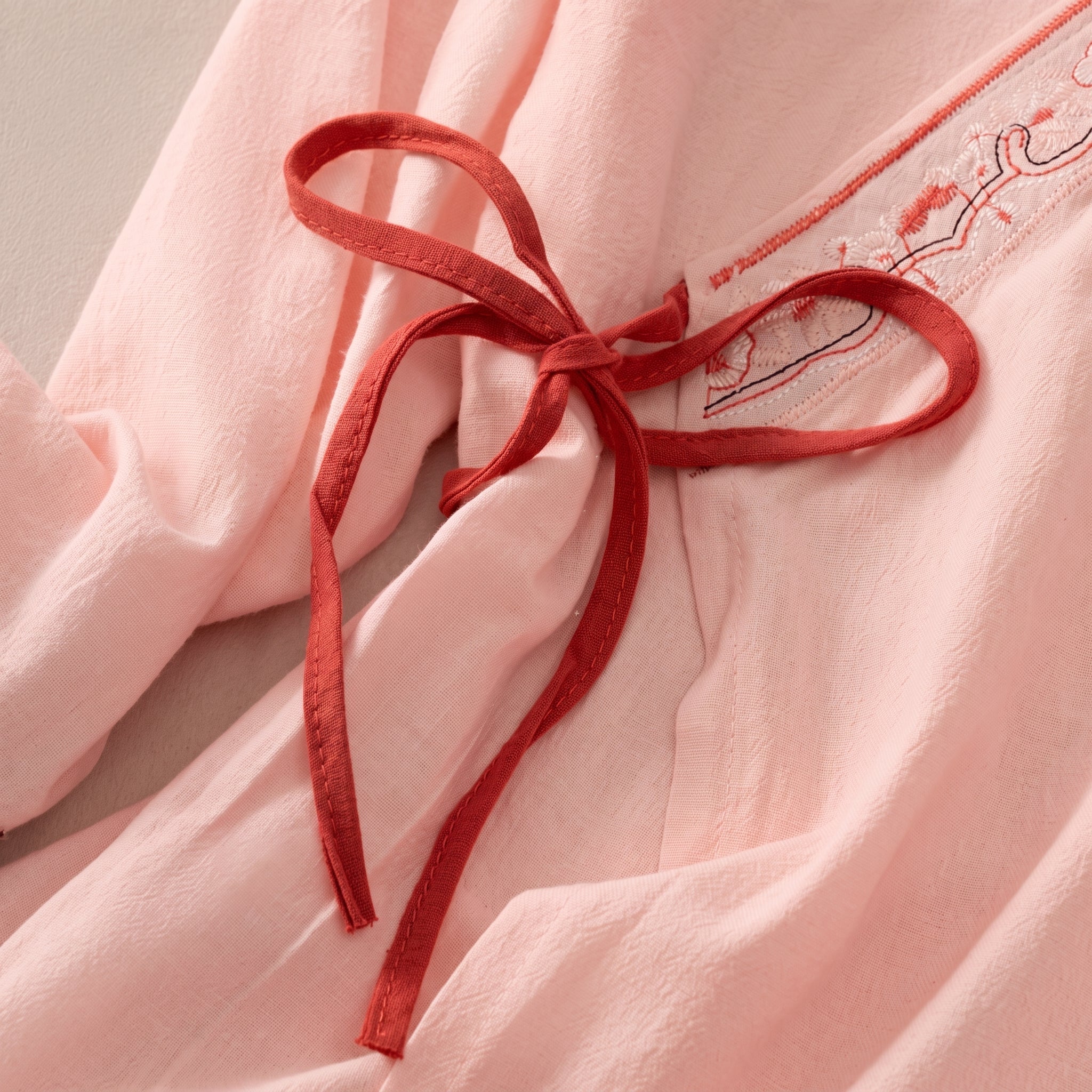 Olivia - Women's Summer Long Sleeve Embroidered Trim Blouse - Blouse - Pink - Taylor & Bennett