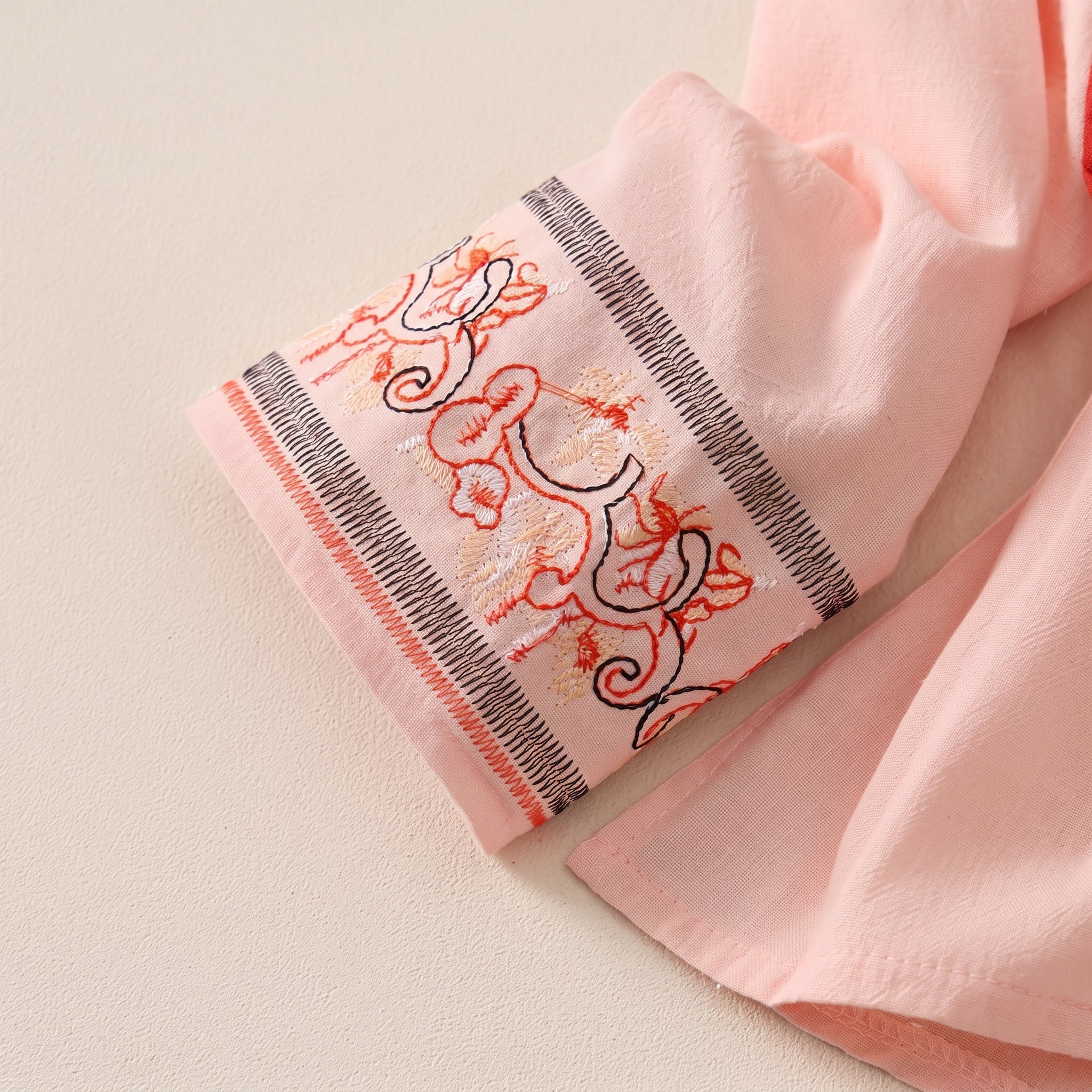 Olivia - Women's Summer Long Sleeve Embroidered Trim Blouse - Blouse - Pink - Taylor & Bennett