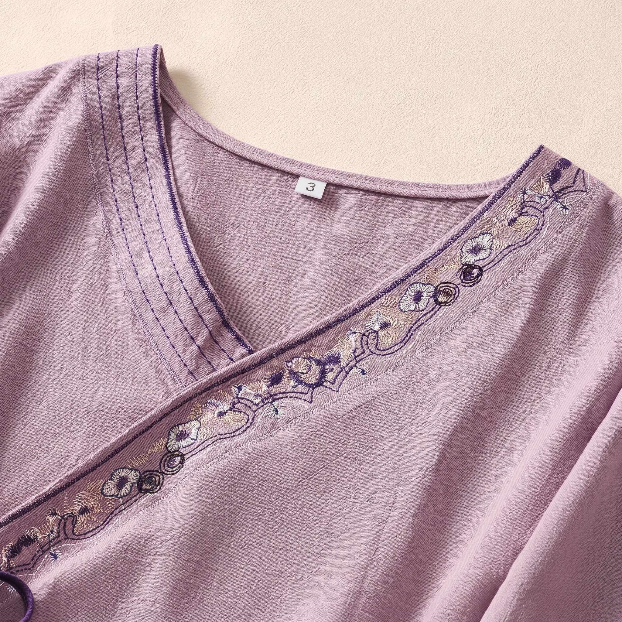 Olivia - Women's Summer Long Sleeve Embroidered Trim Blouse - Blouse - Purple - Taylor & Bennett