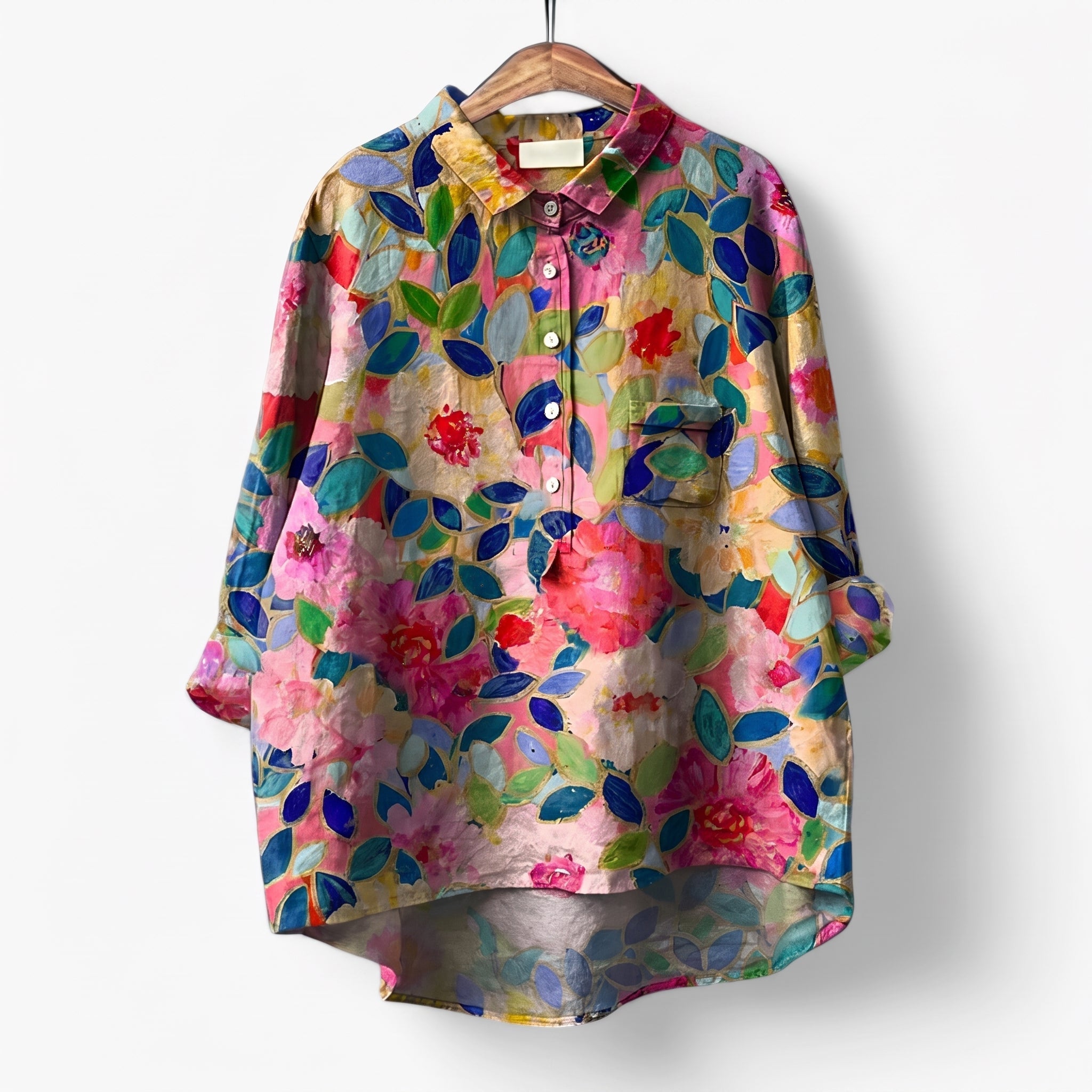 Olivia - Women's Summer Novelty Print Long Sleeve Blouse - Blouse - Red - Taylor & Bennett