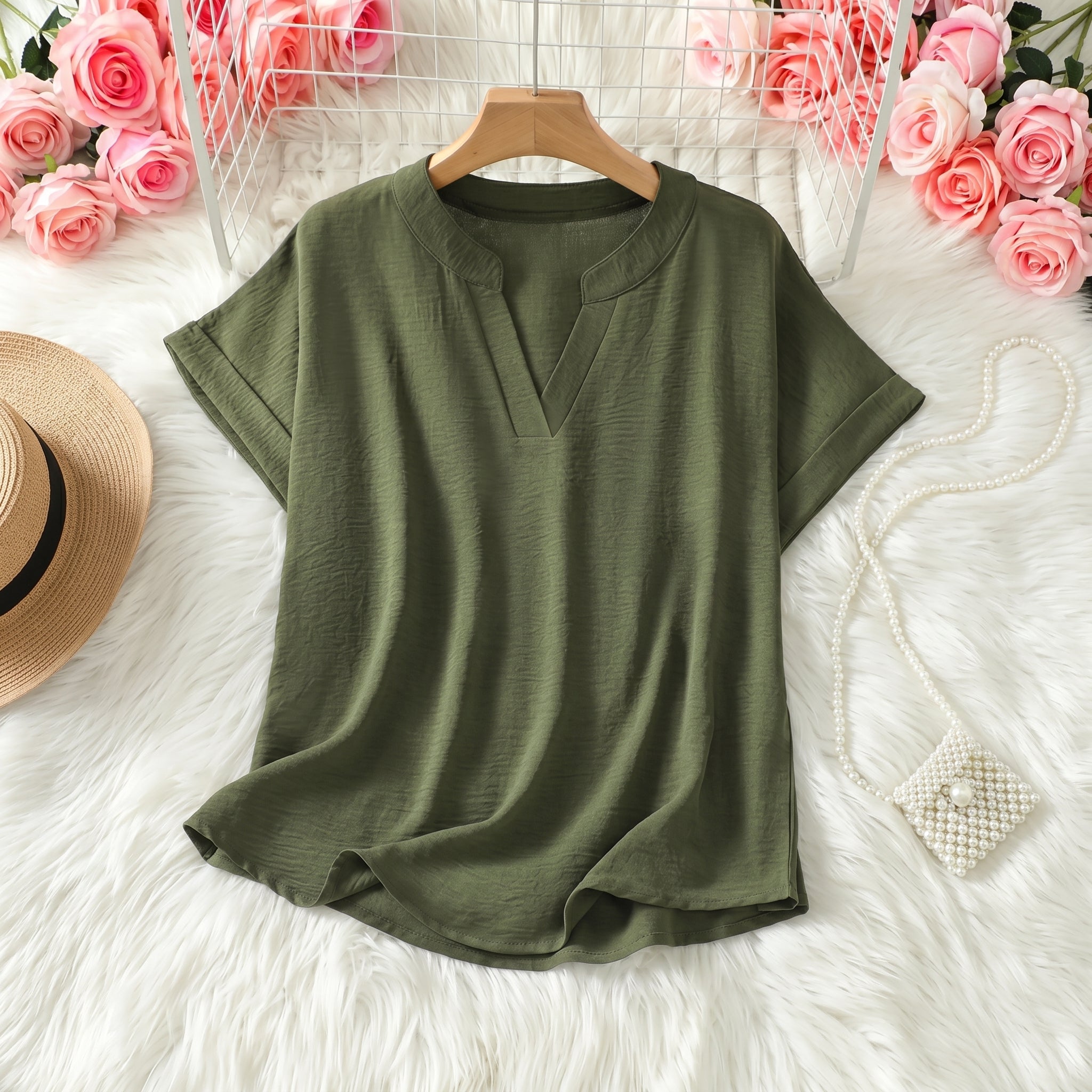 Olivia - Women's Summer Relaxed Fit Blouse - Blouse - Olive Green - Taylor & Bennett