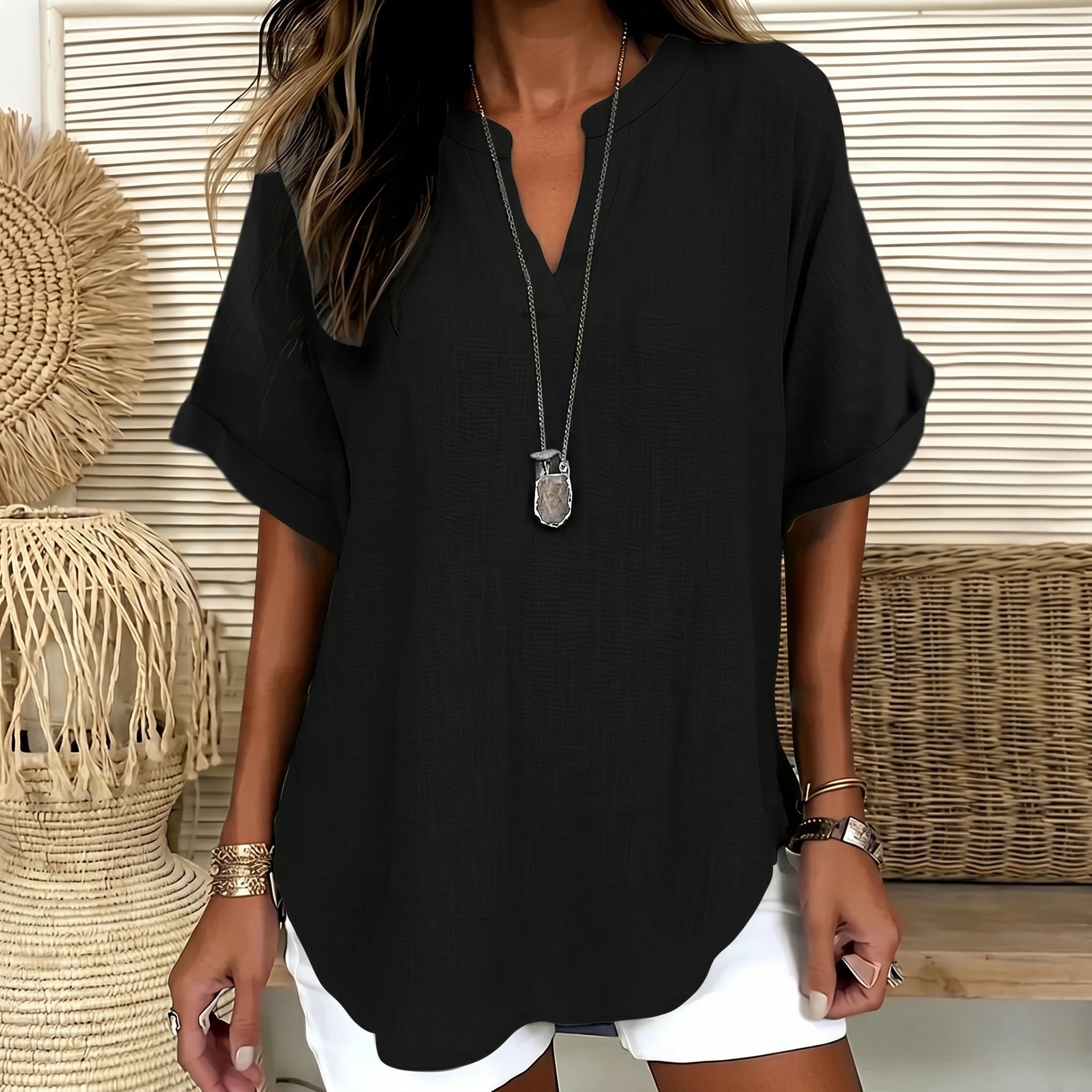 Olivia - Women's Summer Relaxed Fit Blouse - Blouse - Black - Taylor & Bennett