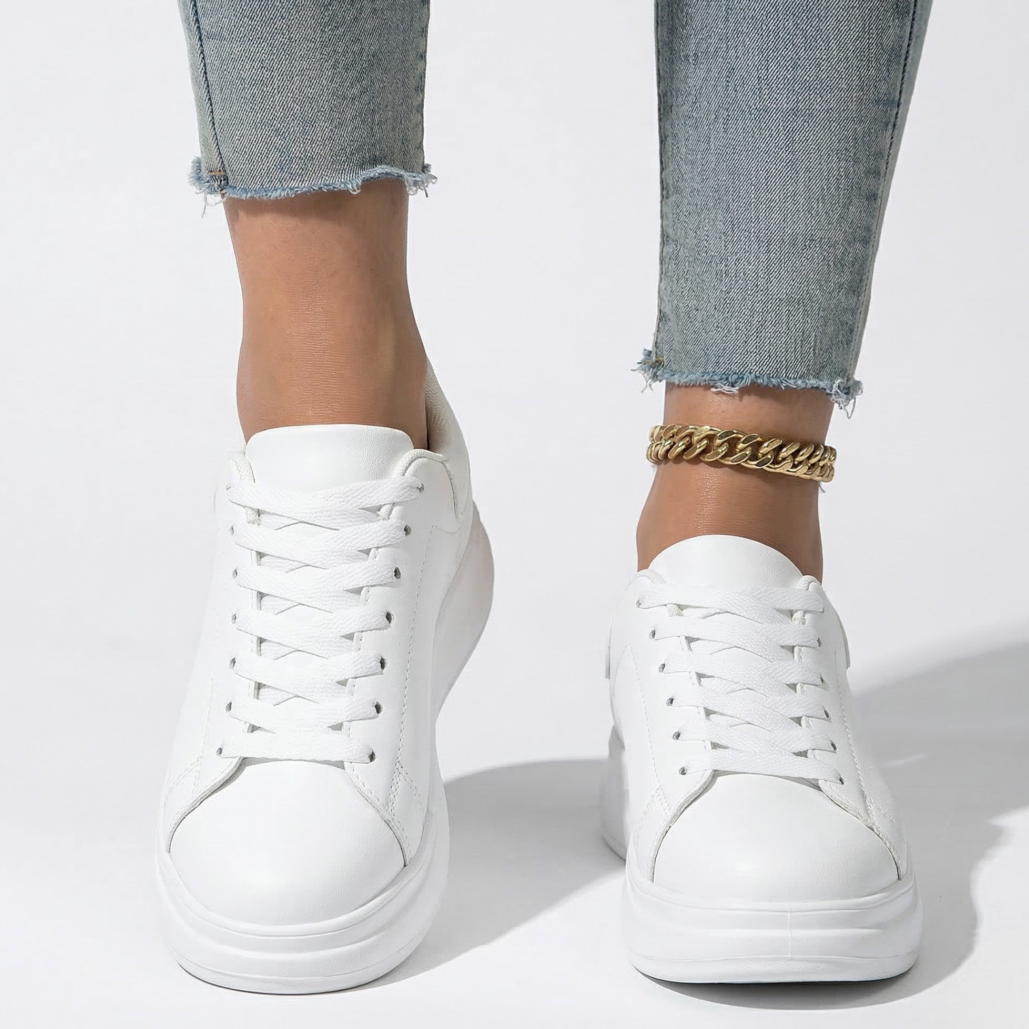 Olivia - Women's Supportive Trainers with Cushioned Sole - Trainers - White - Taylor & Bennett