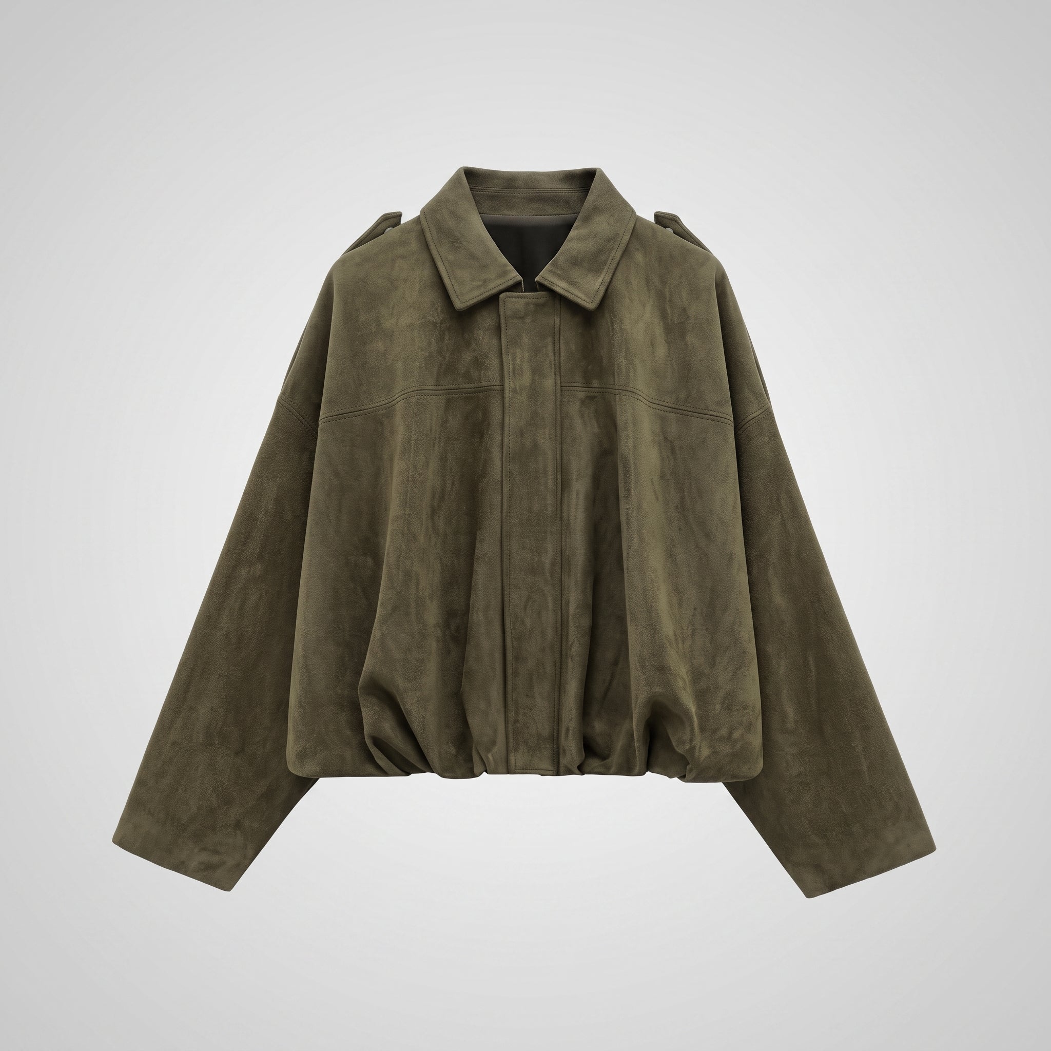 Olivia - Women's Vintage Dropped Shoulder Suede Bomber Jacket - Bomber Jackets - Olive Green - Taylor & Bennett