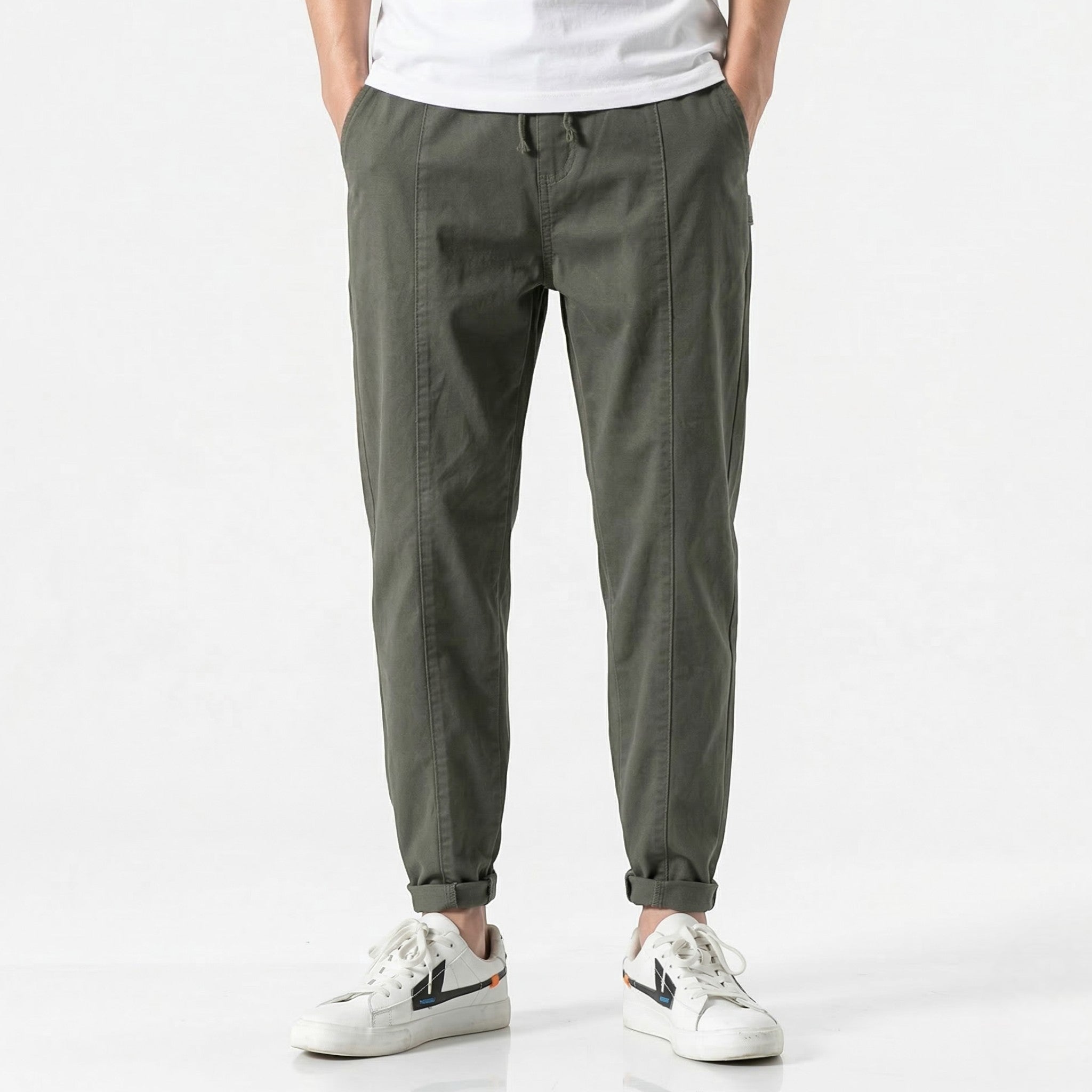 Oscar - Men's Tapered Relaxed Fit Drawstring Joggers - Joggers & Sweatpants - Army Green - Taylor & Bennett