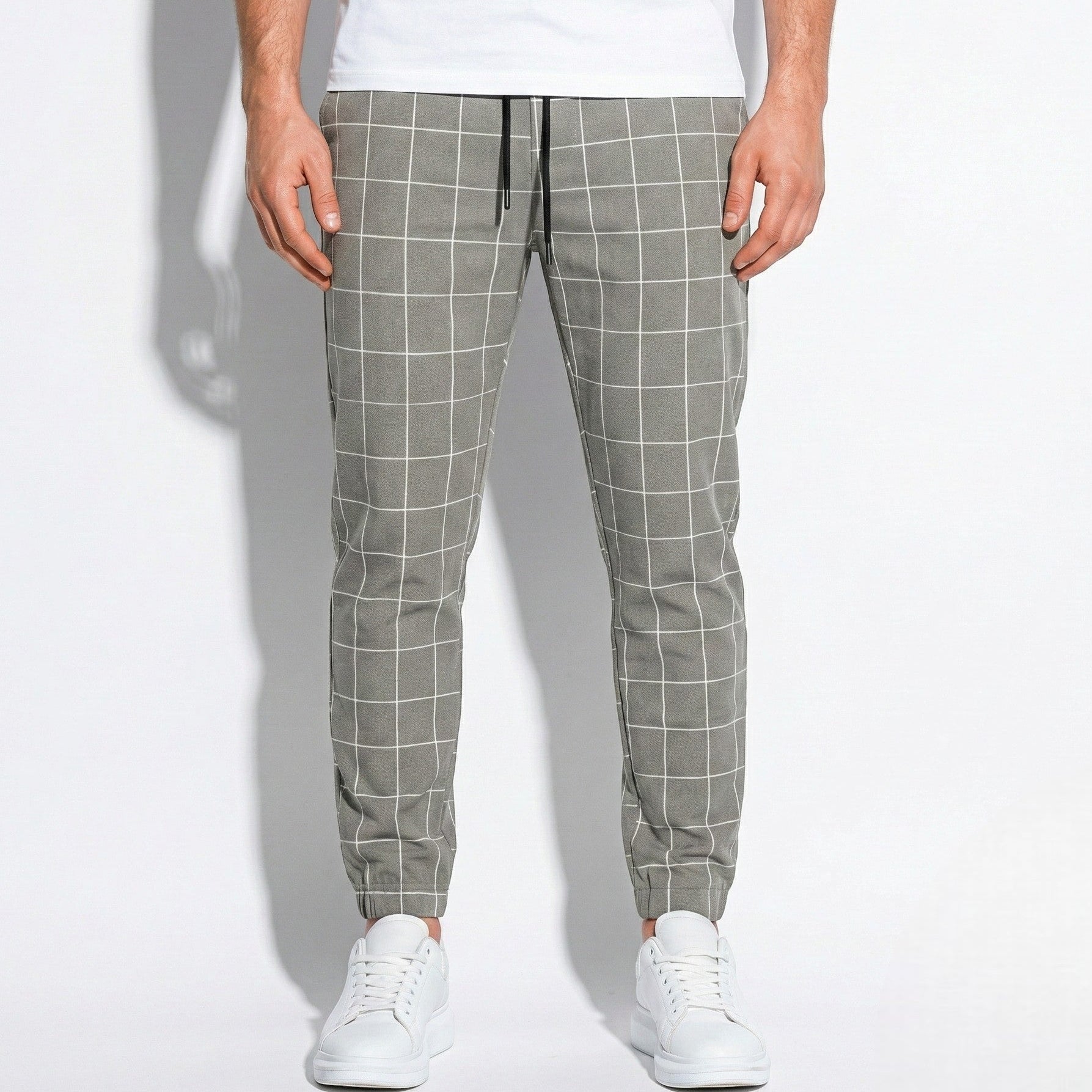 Paul - Men's Comfortable Modern Fit Checked Trouser Pants - Pants - Grey - Taylor & Bennett