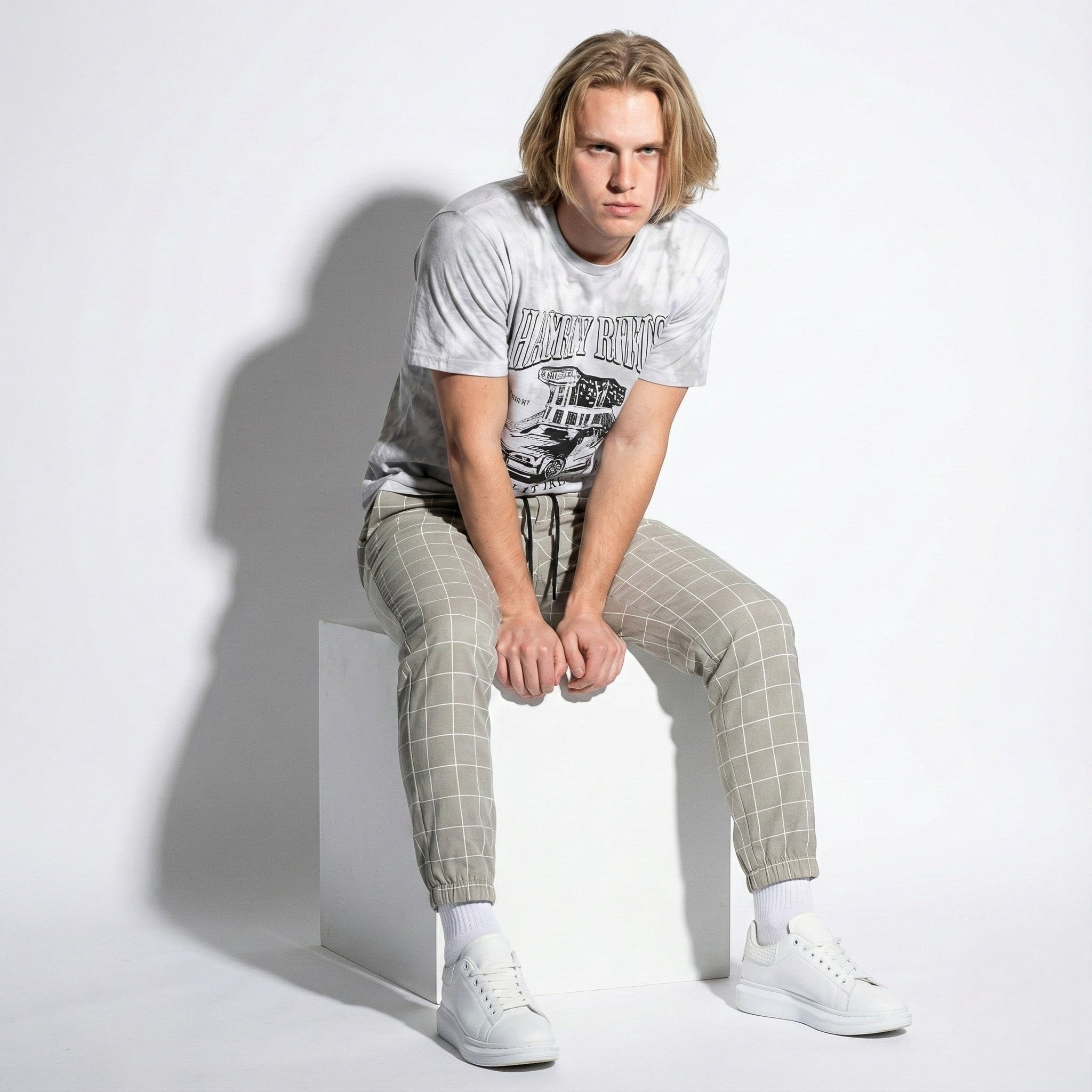 Paul - Men's Comfortable Modern Fit Checked Trouser Pants - Pants - Grey - Taylor & Bennett