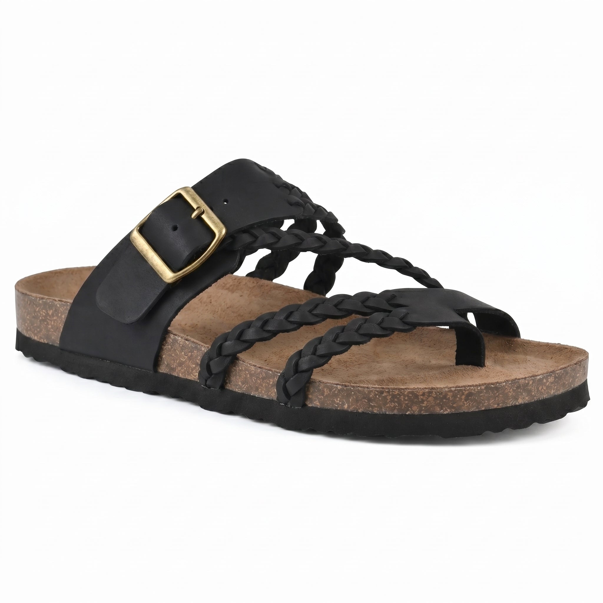 Paula - Women's Summer Braided Flat Sandals - Sandal - Black - Taylor & Bennett