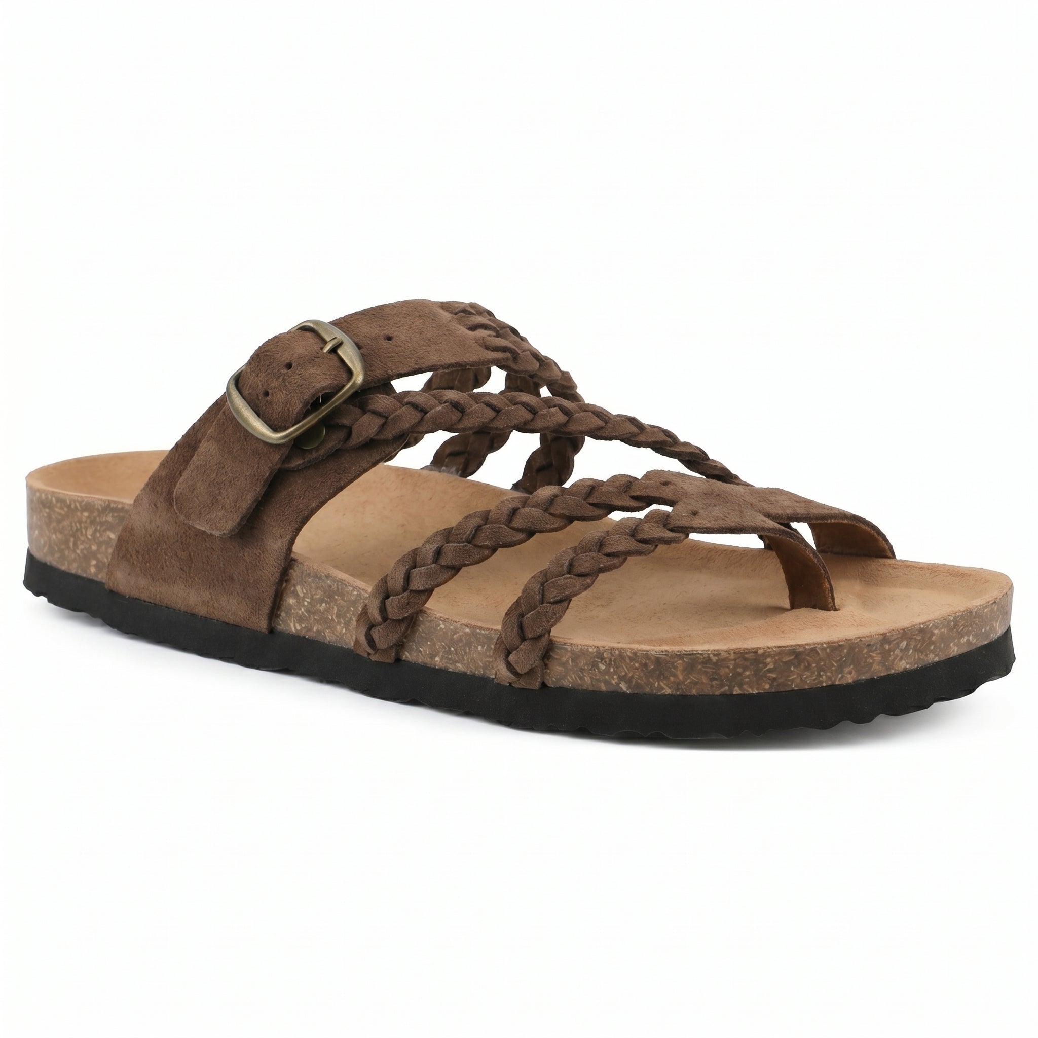 Paula - Women's Summer Braided Flat Sandals - Sandal - Brown - Taylor & Bennett