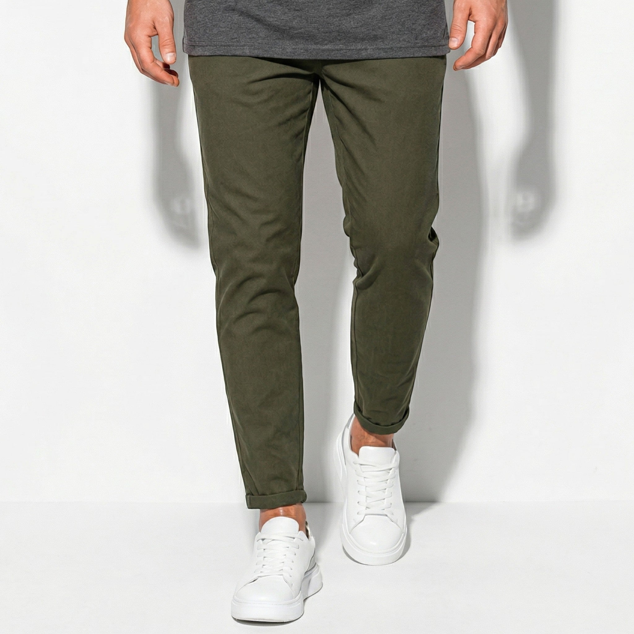 Peter - Men's Slim Fit Chinos with Drawstring Waist - Chinos - Army Green - Taylor & Bennett