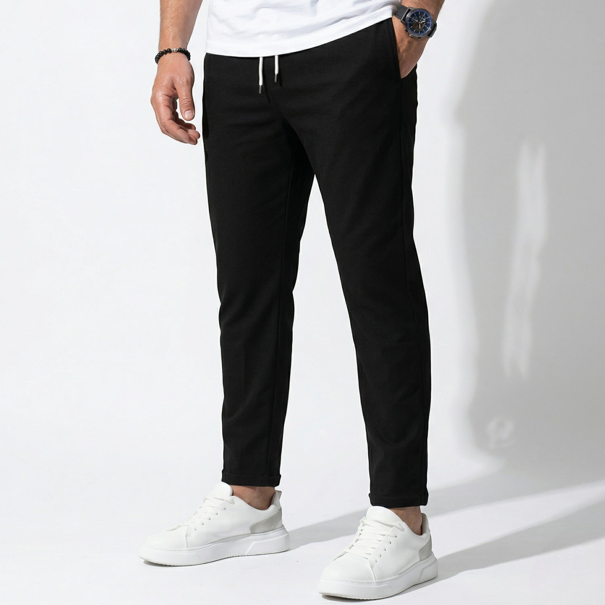 Peter - Men's Slim Fit Chinos with Drawstring Waist - Chinos - Black - Taylor & Bennett