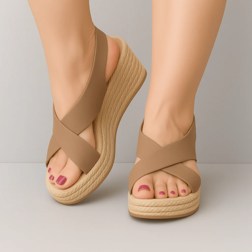 Petra - Women's Orthopaedic Strap Wedge Sandals - Sandals - Beige - Taylor & Bennett