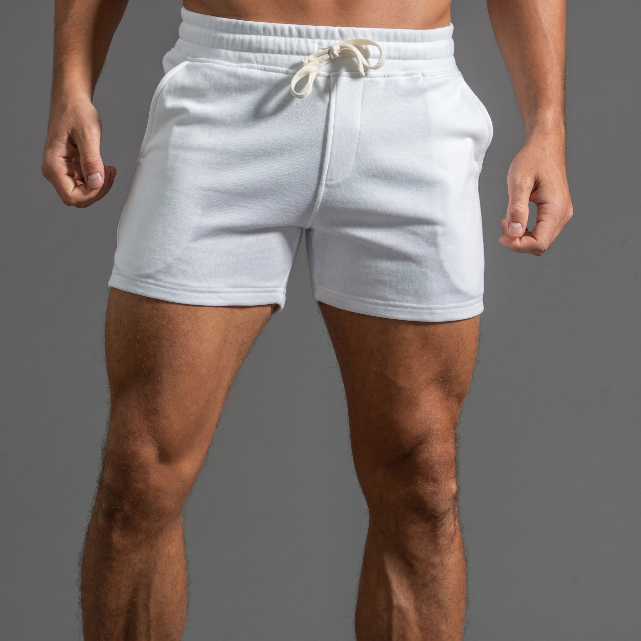 Philipp - Men's Summer Slim Fit Drawstring Sweat Shorts - Shorts - White - Taylor & Bennett