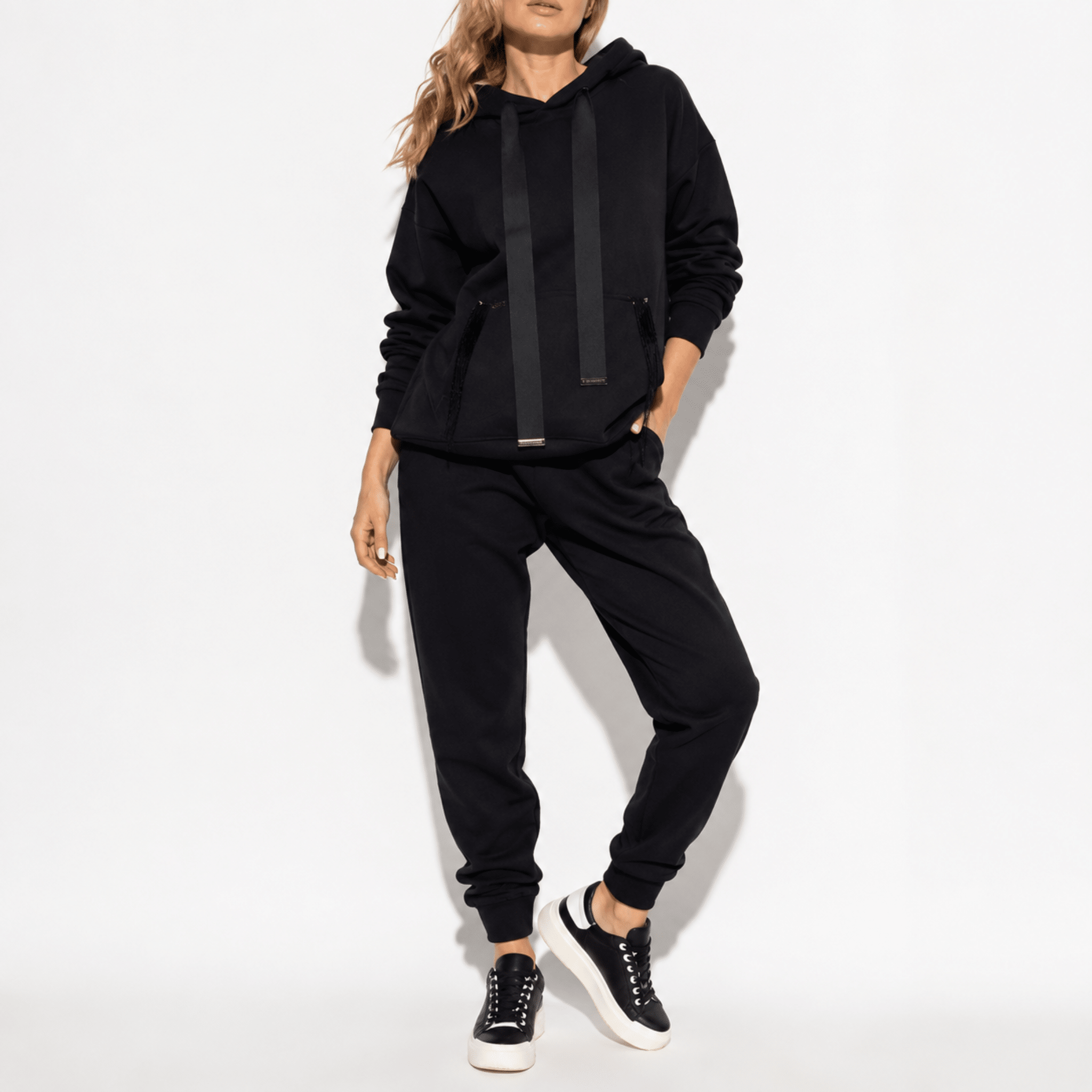 Phoebe - Women's Contrast Side Stripe Hoodie and Jogger Co-ord - Outfit Sets - Black - Taylor & Bennett