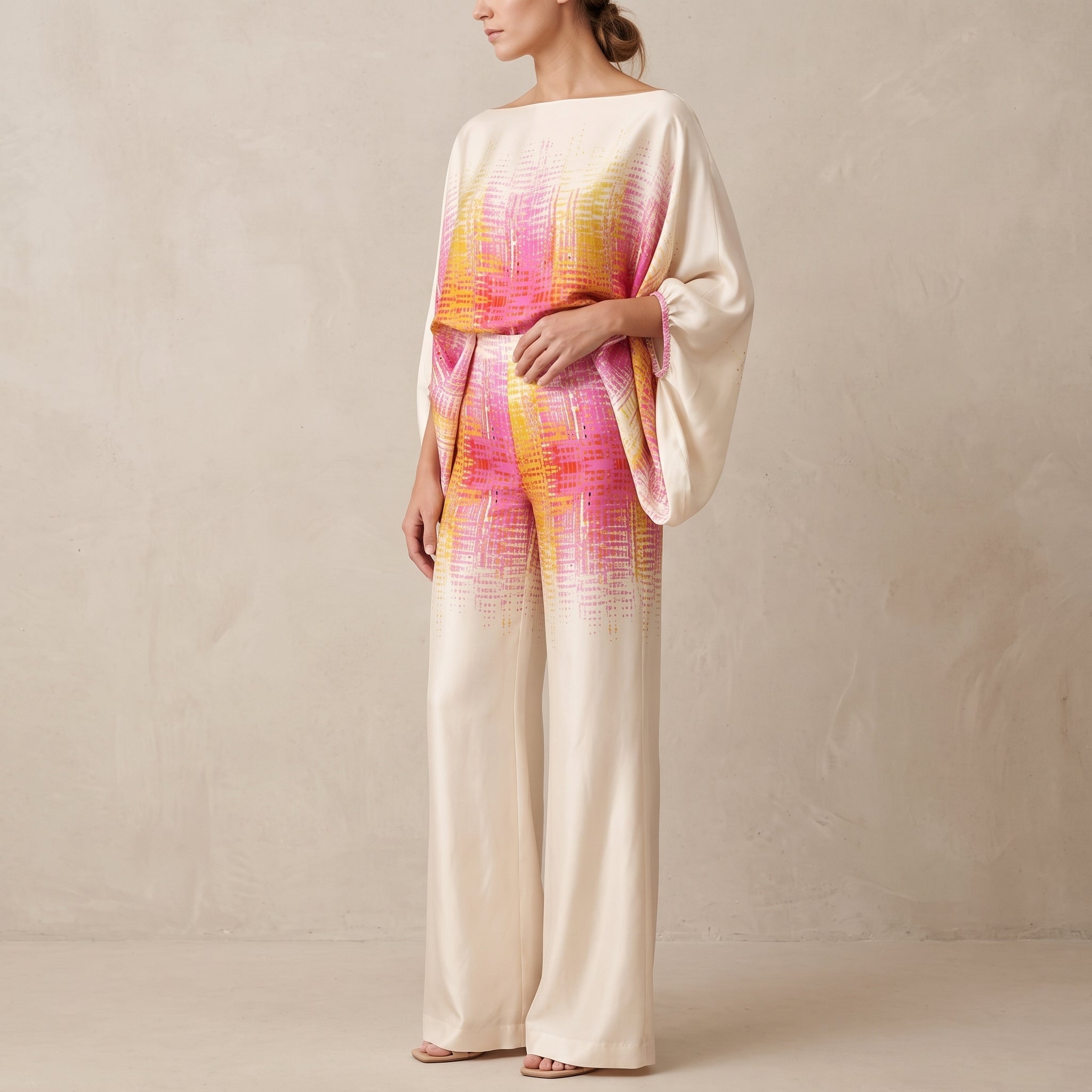 Phoebe - Women's Off-Shoulder Abstract Print Wide-Leg Co-ord Set - 2-Piece Sets - Pink - Taylor & Bennett
