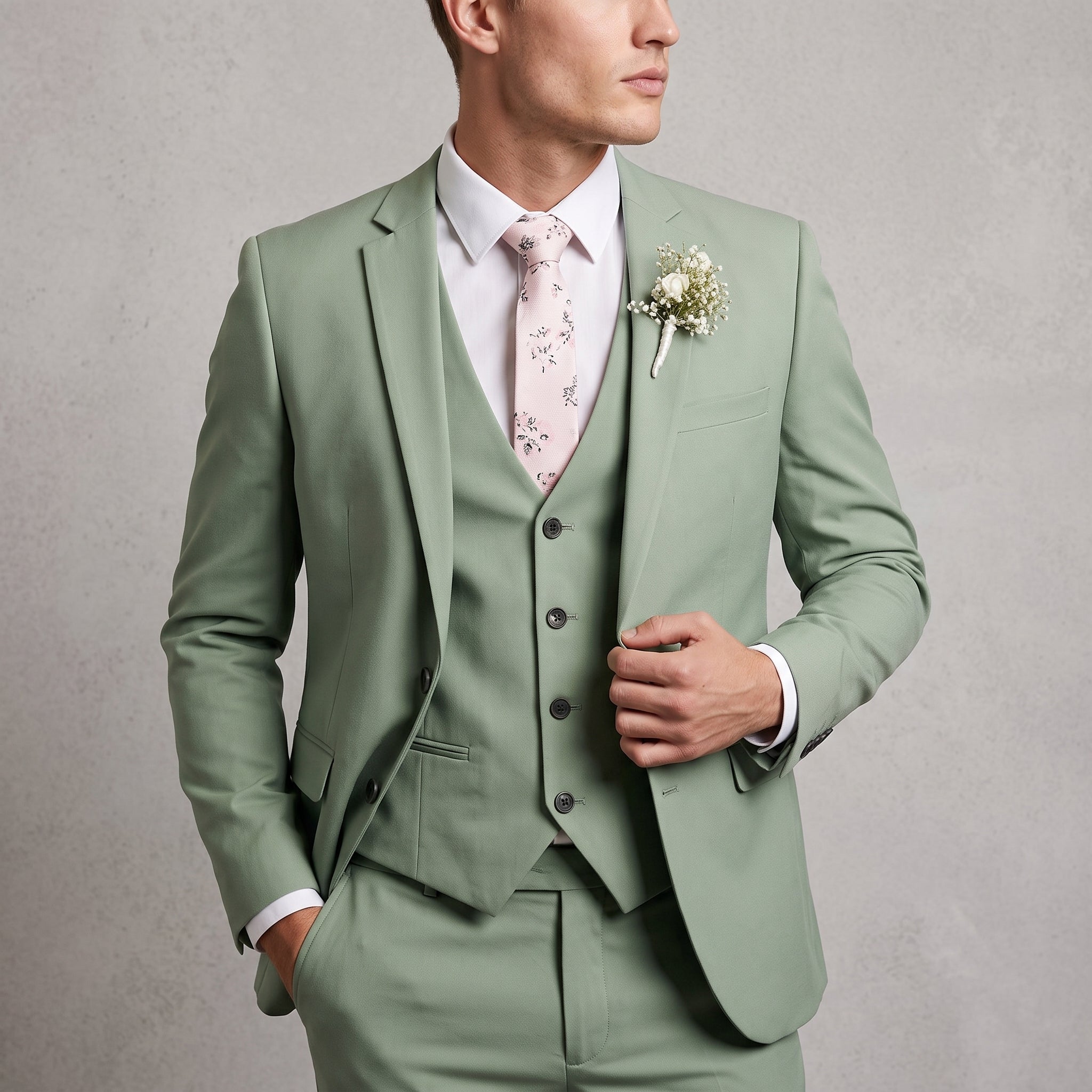 Rafael – Men's Slim Fit Notch Lapel Three-Piece Wedding Suit - Suits - Green - Taylor & Bennett
