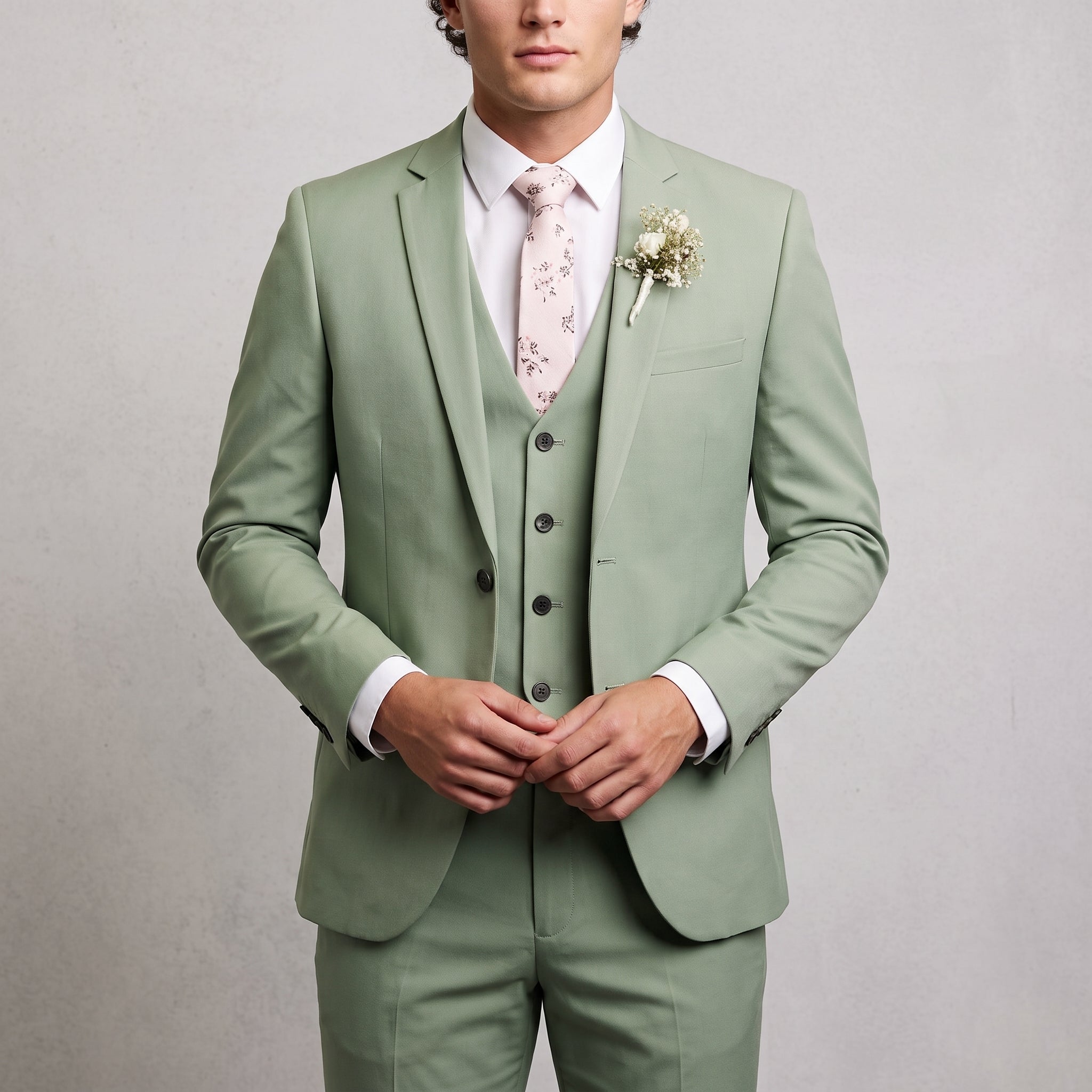Rafael – Men's Slim Fit Notch Lapel Three-Piece Wedding Suit - Suits - Green - Taylor & Bennett