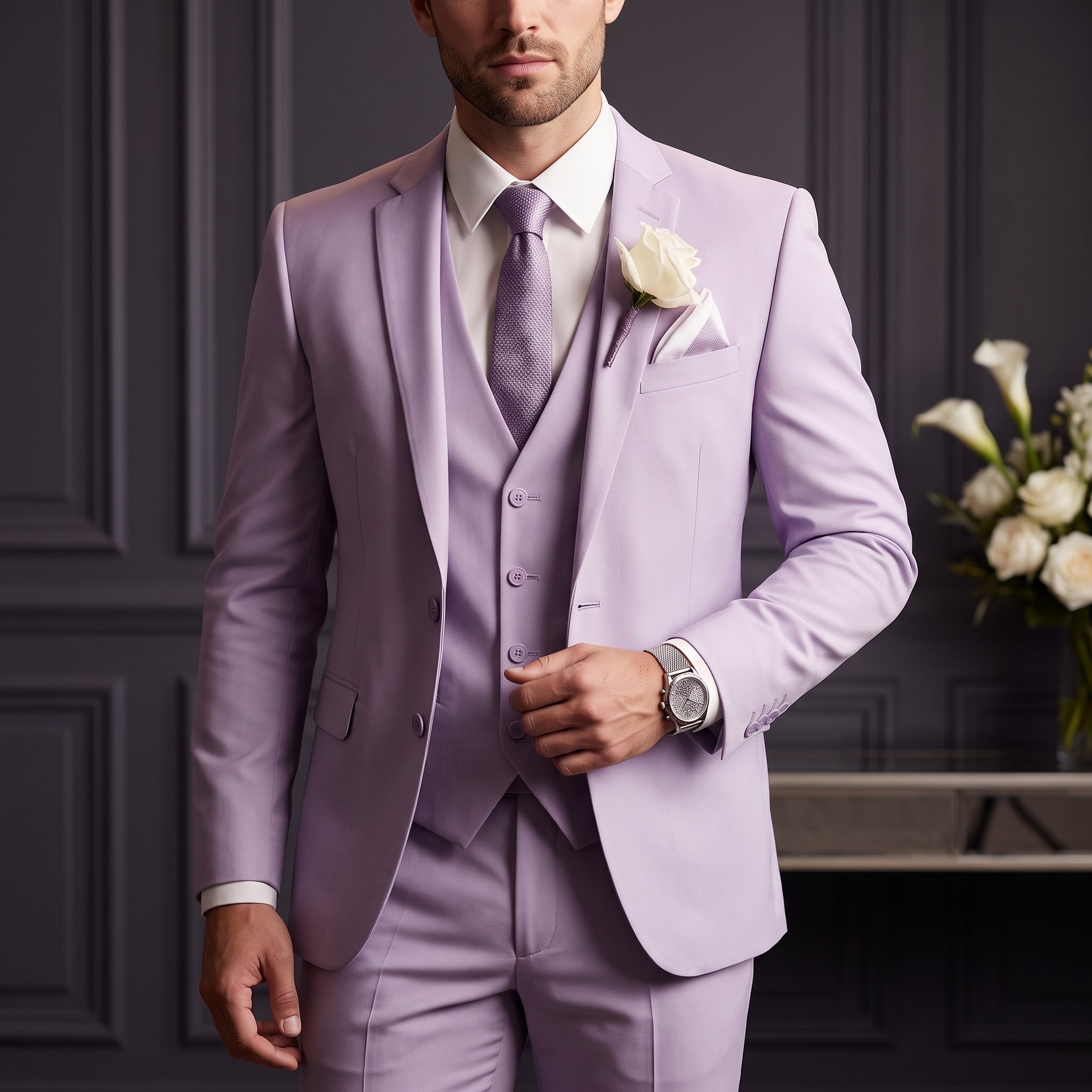 Reinhard – Men's Classic Notch Lapel Waistcoat Wedding Guest Suit - Suits - Purple - Taylor & Bennett