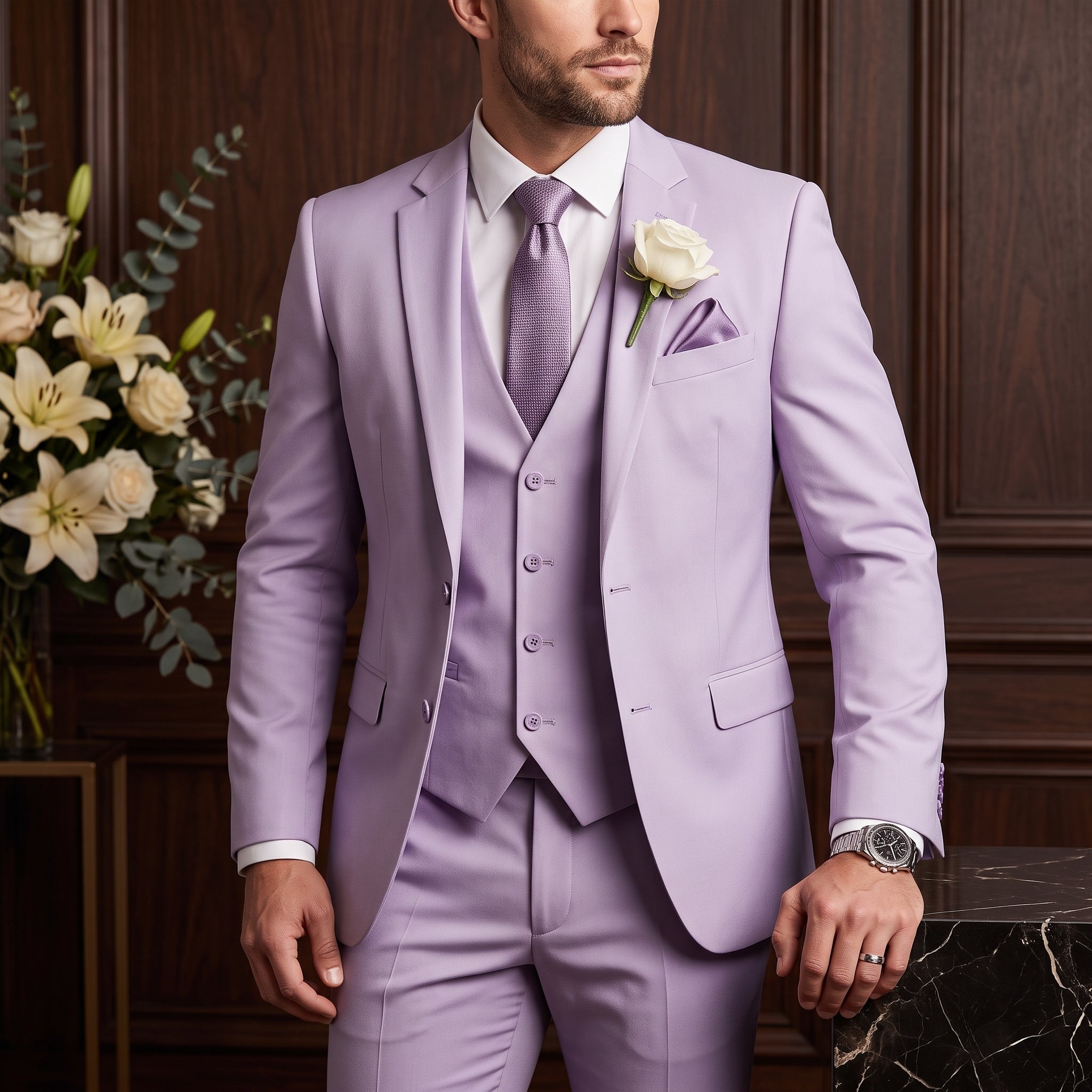 Reinhard – Men's Classic Notch Lapel Waistcoat Wedding Guest Suit - Suits - Purple - Taylor & Bennett
