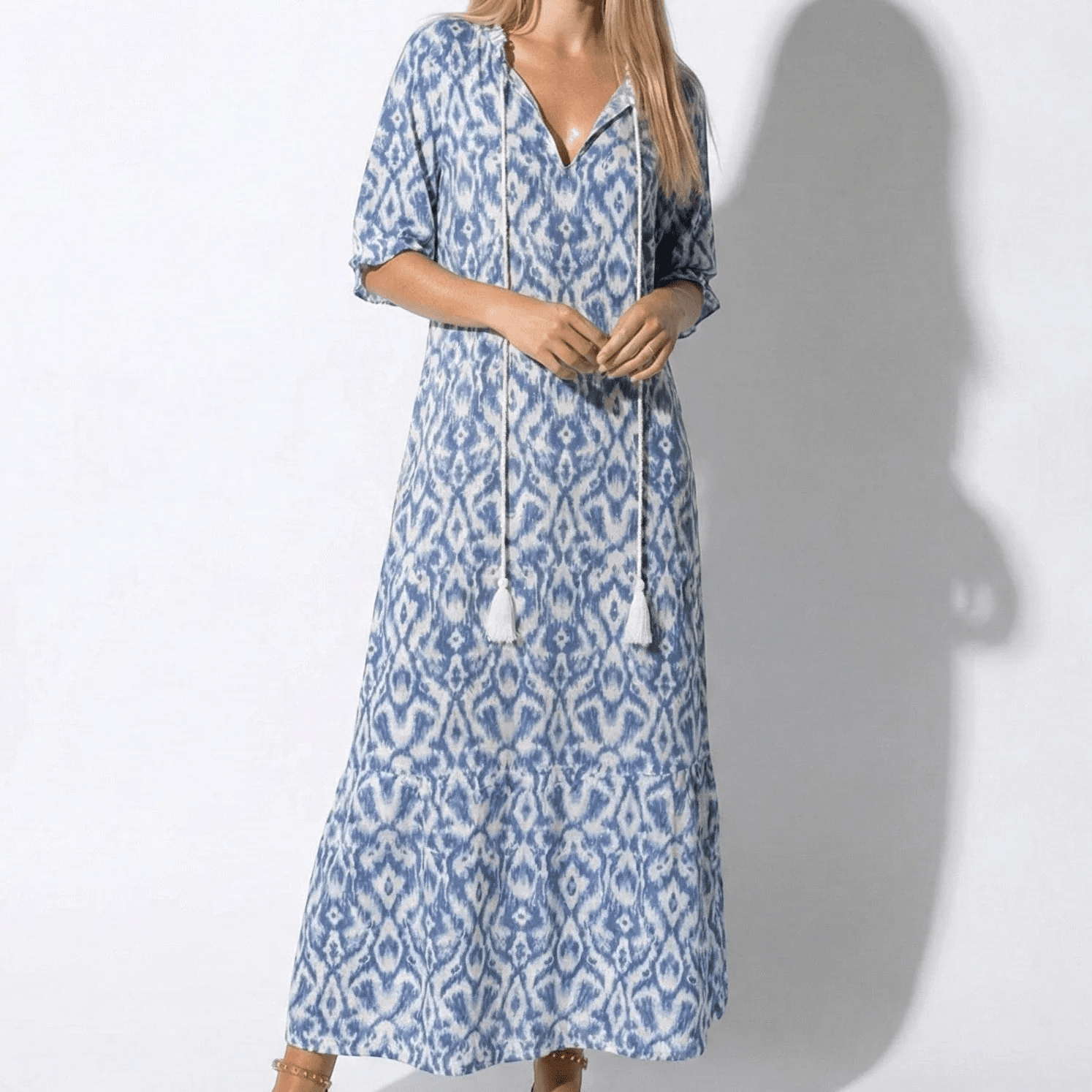 Riley - Women's Floral V - Neck Maxi Dress - Dress - Blue - Taylor & Bennett