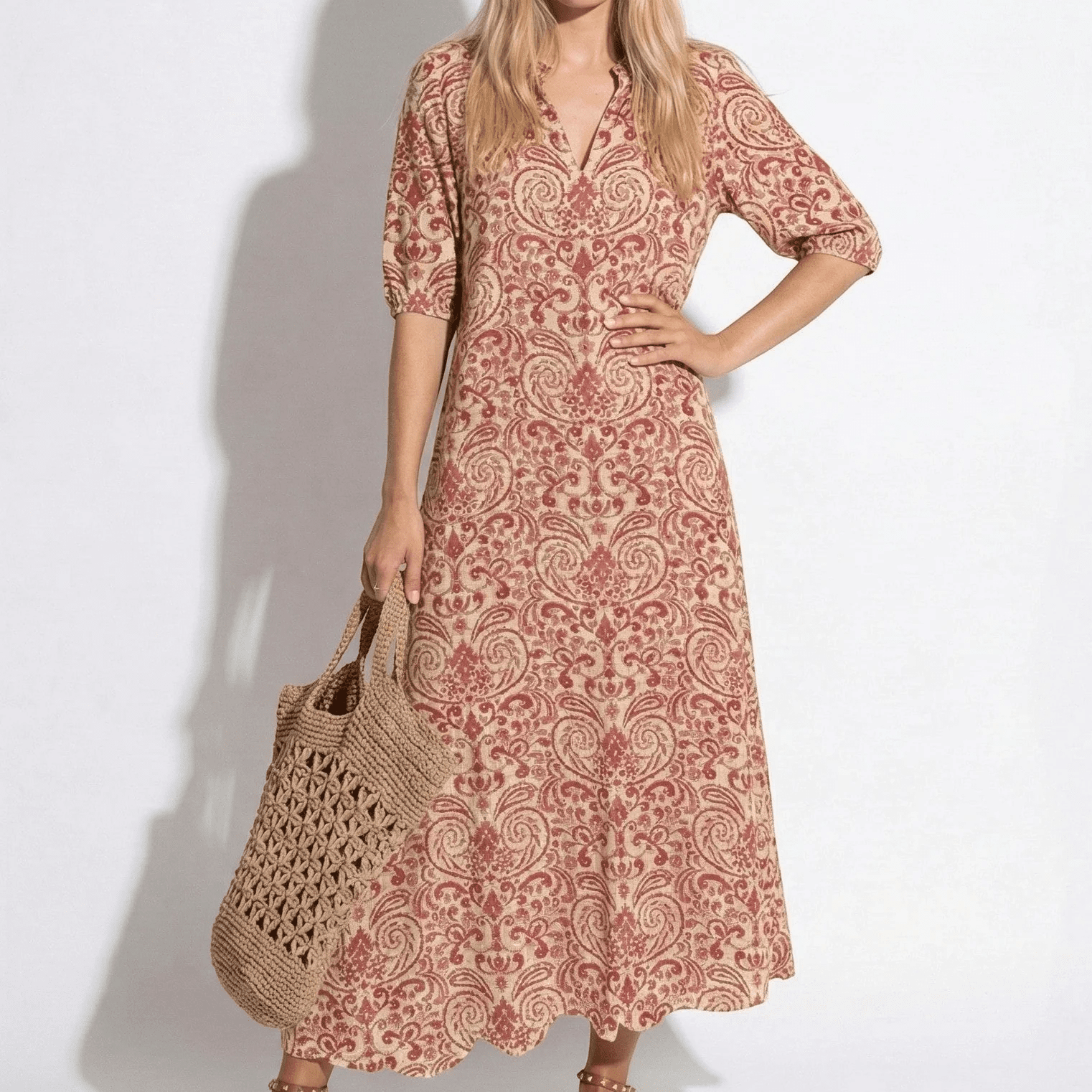 Riley - Women's Floral V - Neck Maxi Dress - Dress - Red - Taylor & Bennett