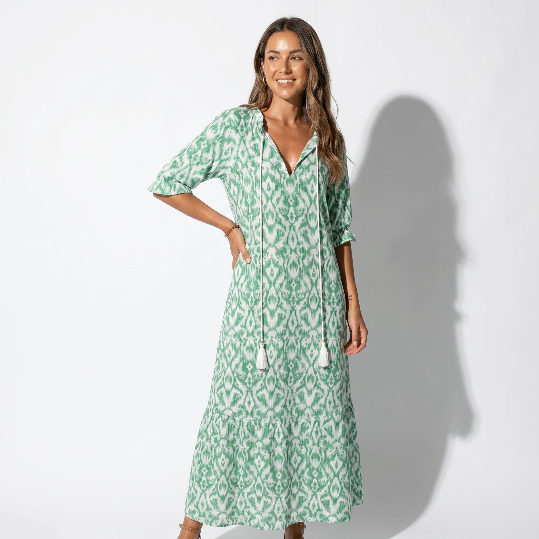 Riley - Women's Summer V - Neck Maxi Dress - Dress - Green - Taylor & Bennett