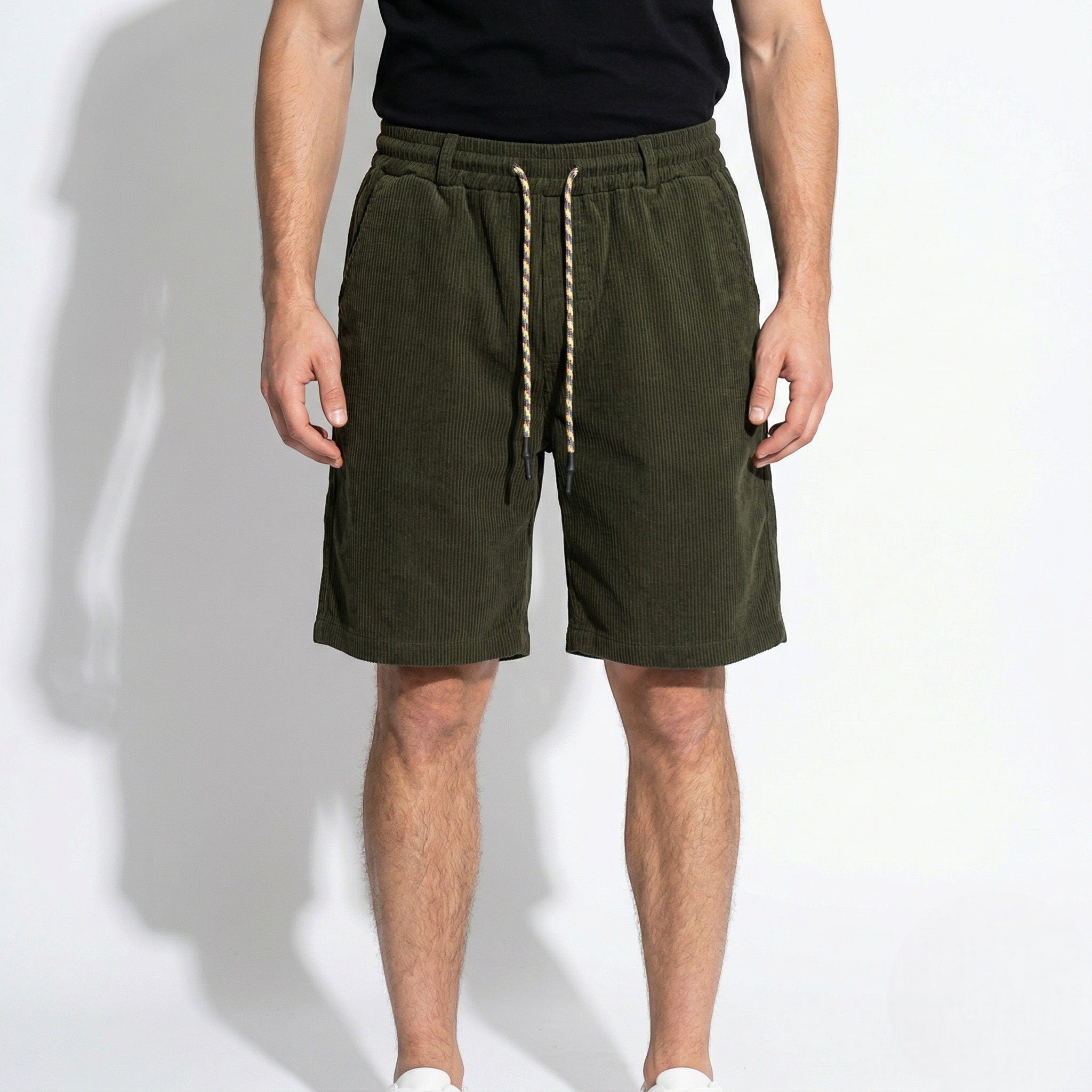 Roland - Men's Corduroy Drawstring Shorts - Corduroy pants - Green - Taylor & Bennett