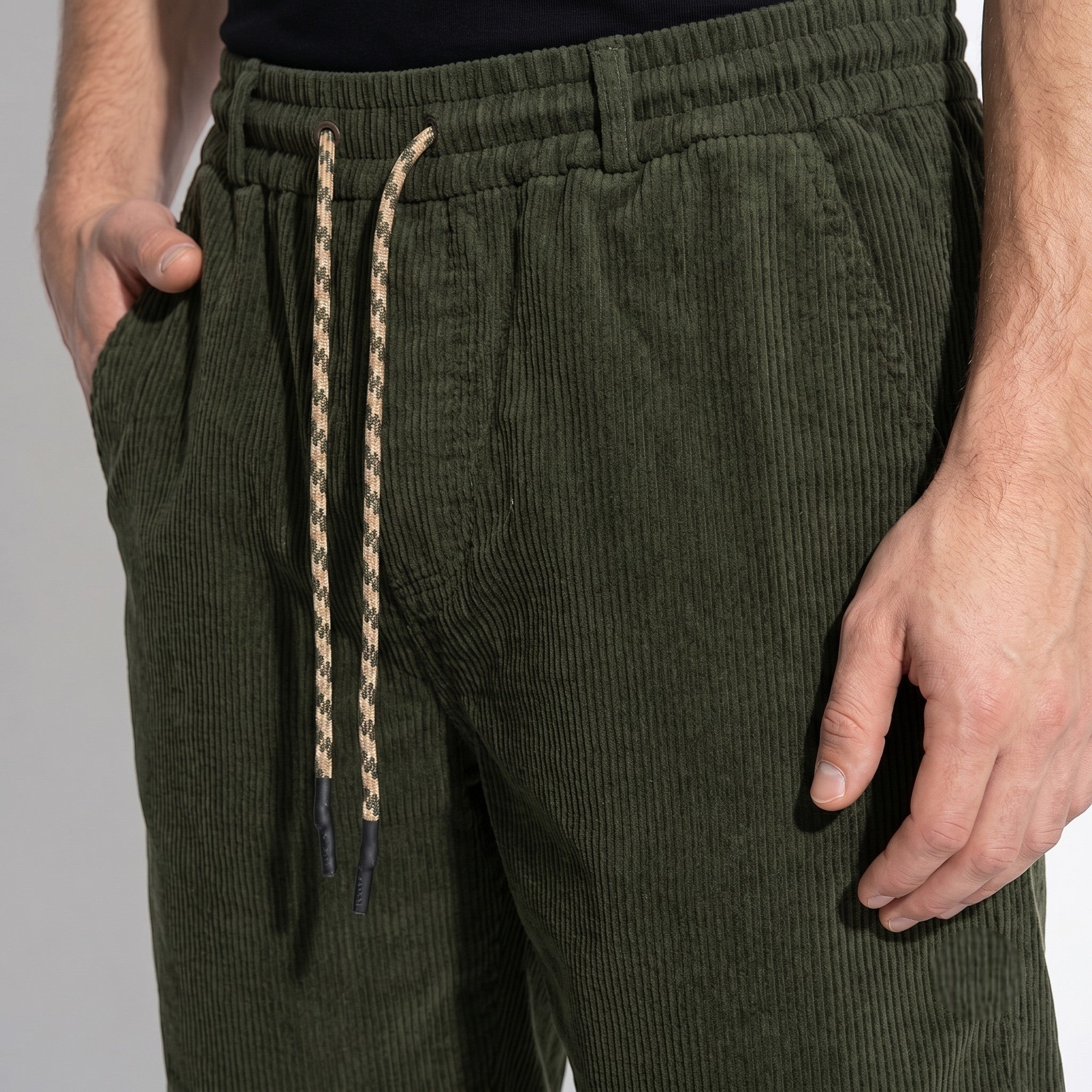 Roland - Men's Summer Drawstring Shorts - Corduroy pants - Green - Taylor & Bennett