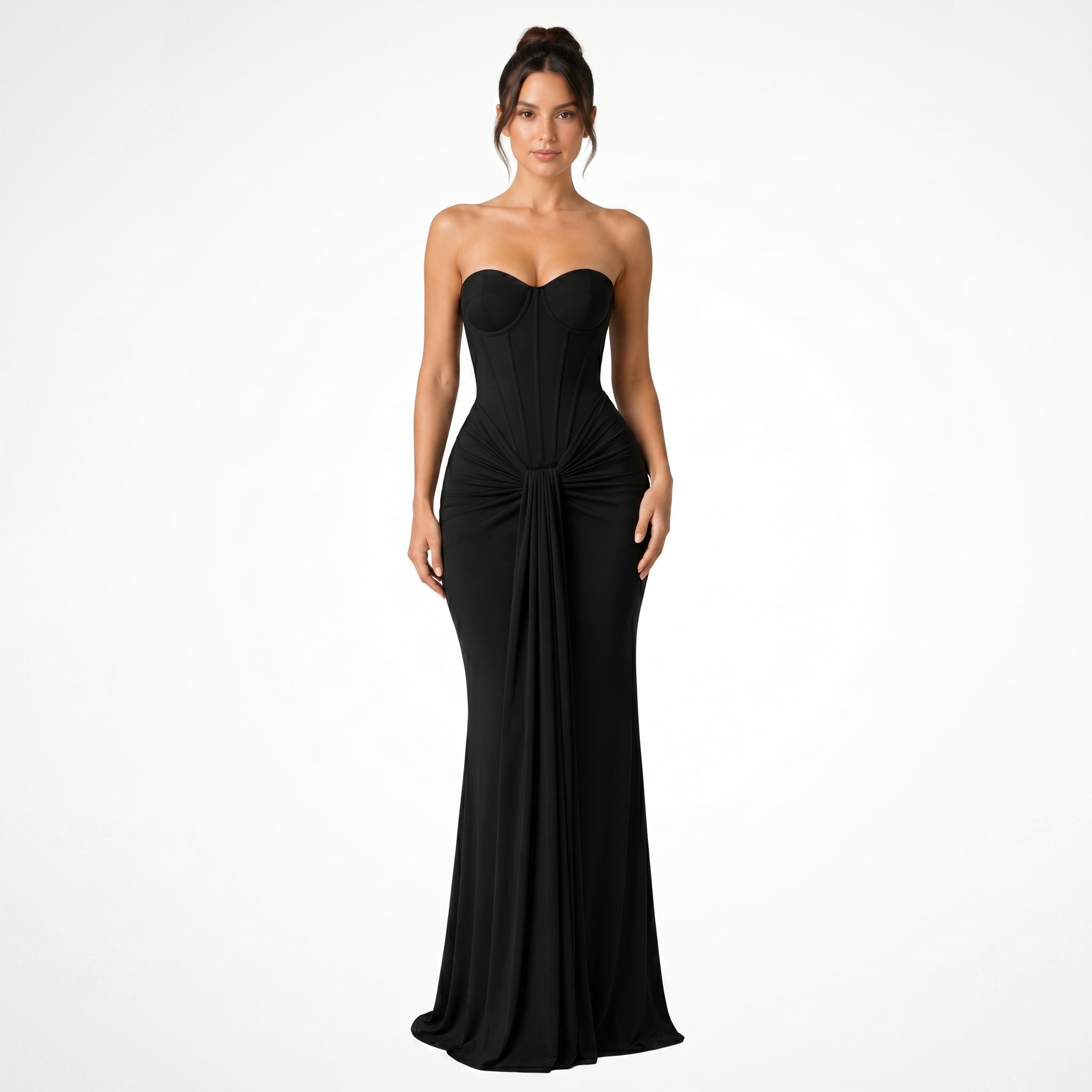 Rosa - Women's Evening Lace Corset Maxi Dress - Maxi Dress - Black - Taylor & Bennett