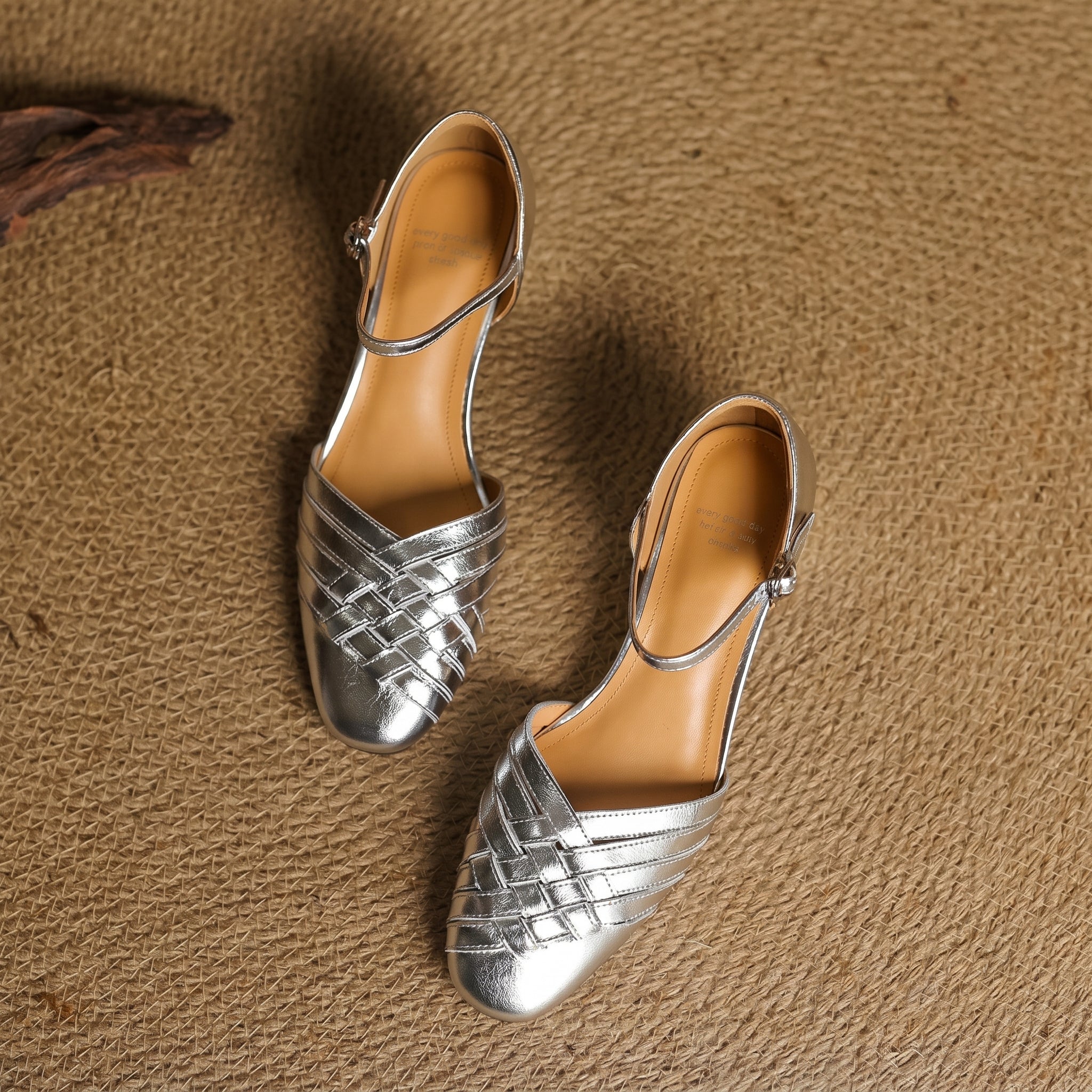Rosa - Women's Woven Pumps with Buckle Ankle Strap - Heels - Silver - Taylor & Bennett