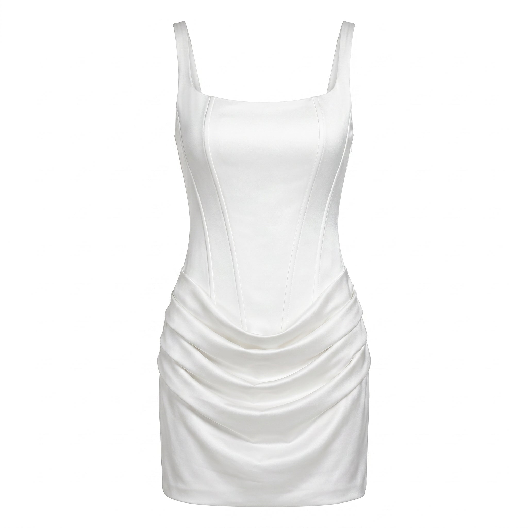 Rosie - Women's Evening Ruched Square Neck Mini Dress - Mini Dress - White - Taylor & Bennett