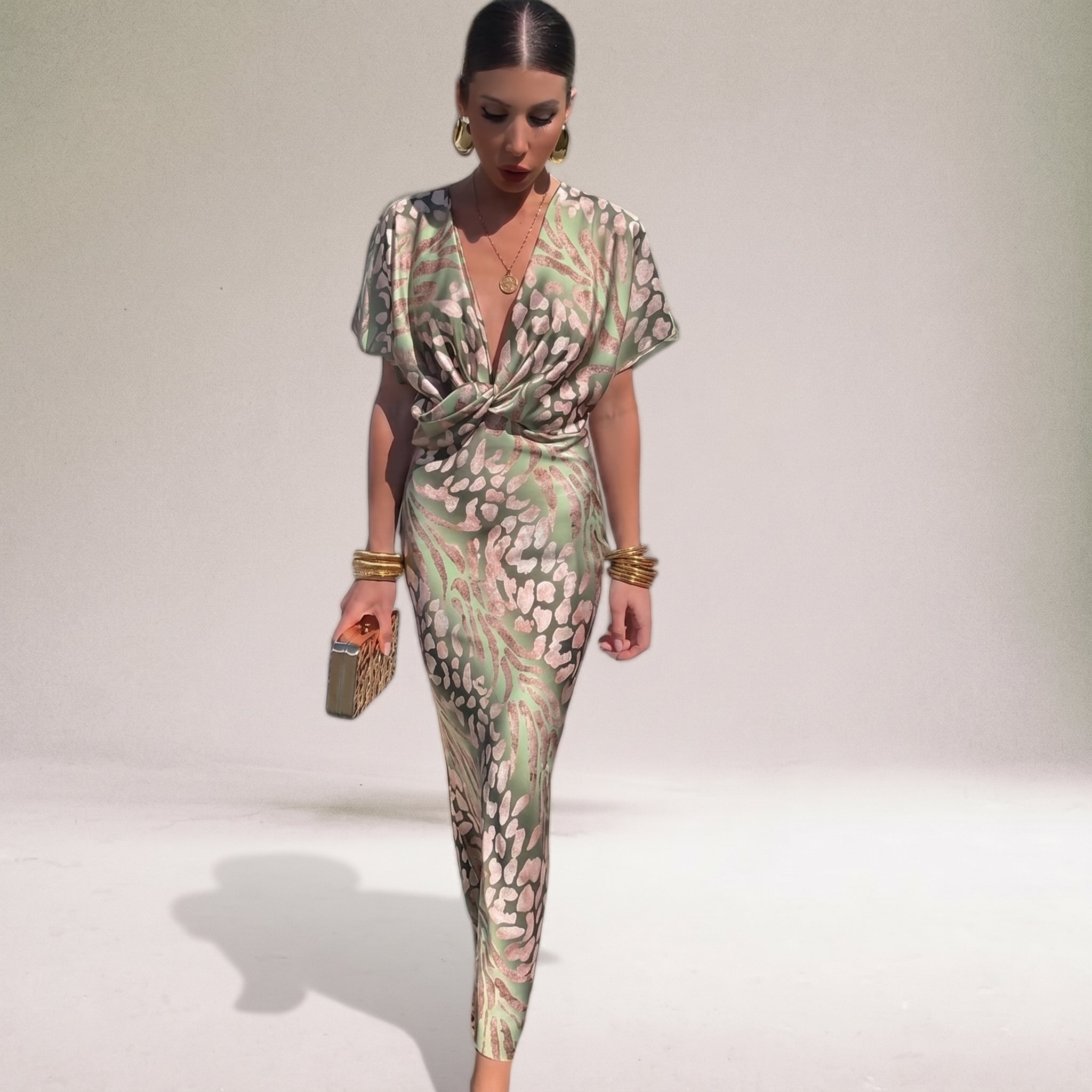 Rosie - Women's Twisted Front Wedding Guest Maxi Dress - Maxi Dress - Light Green - Taylor & Bennett