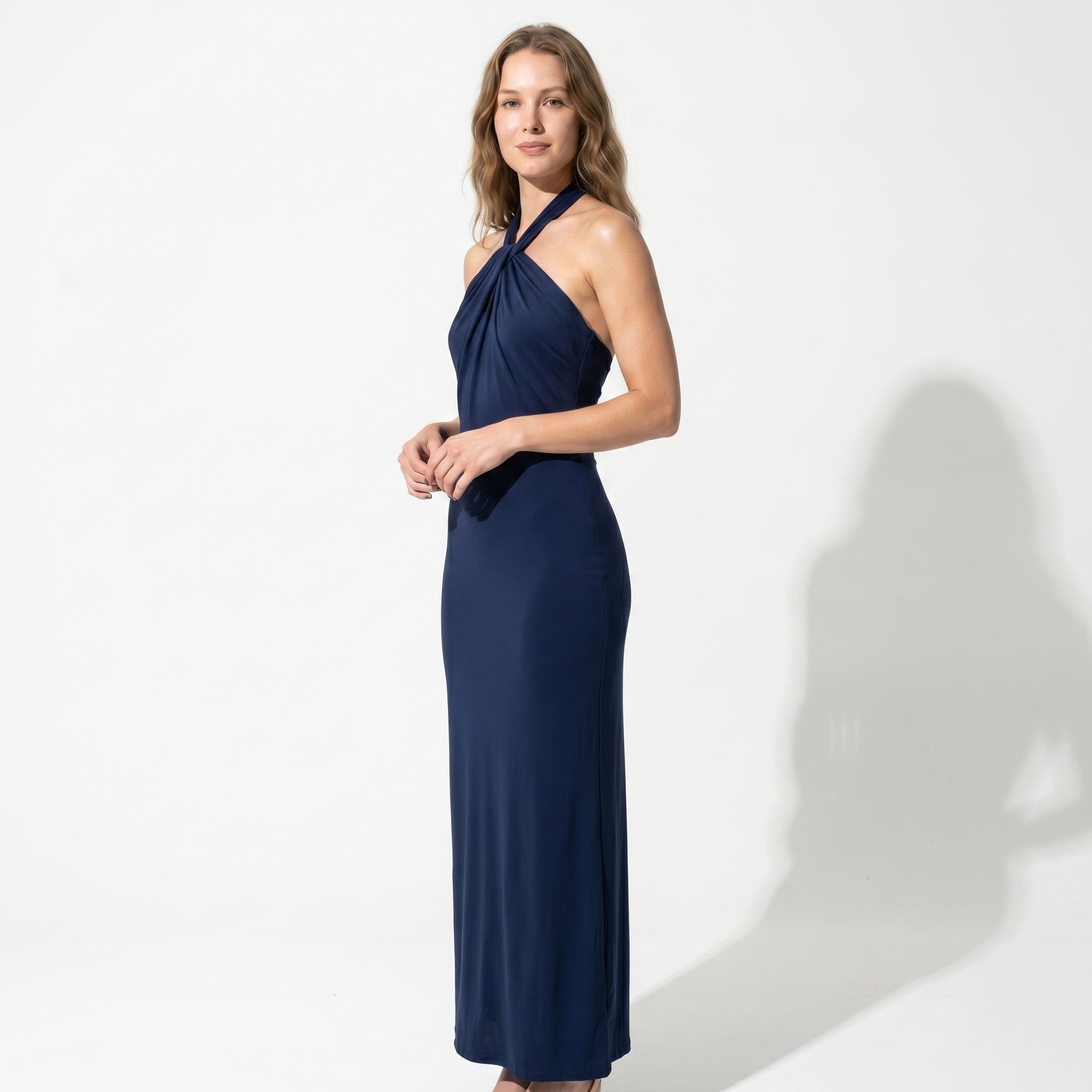 Rosie - Women's Wedding Guest Halter Neck Maxi Dress - Maxi Dress - Navy Blue - Taylor & Bennett