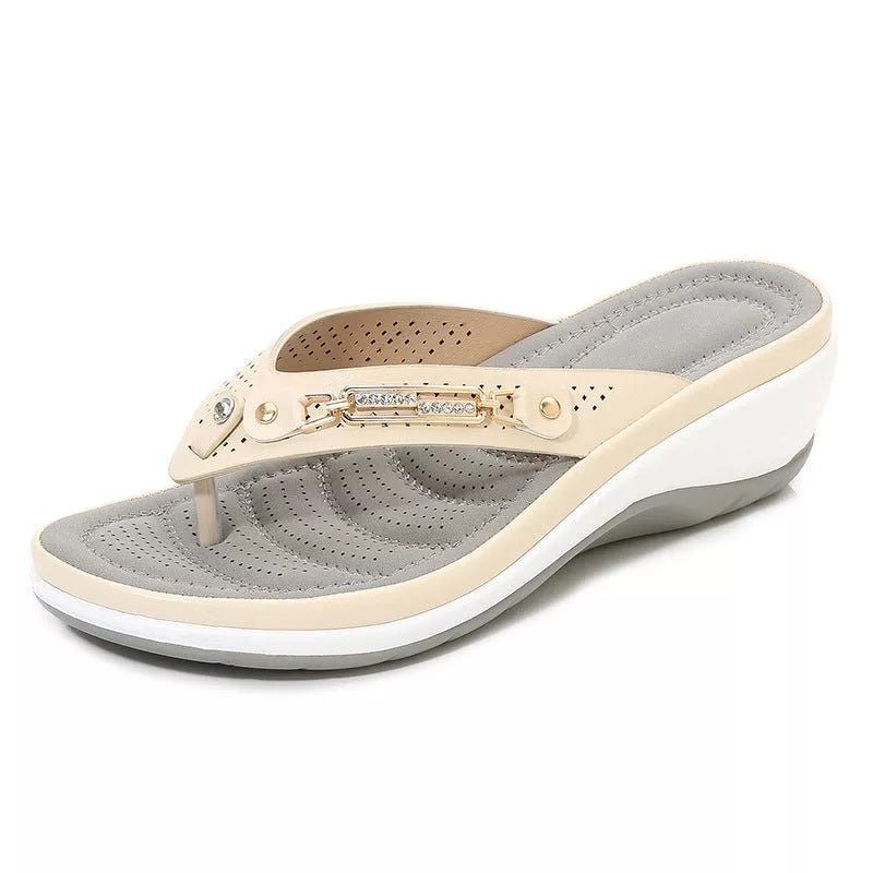 Rosie - Women's Wedge Flip - Flop Sandals - Sandals - Beige - Taylor & Bennett
