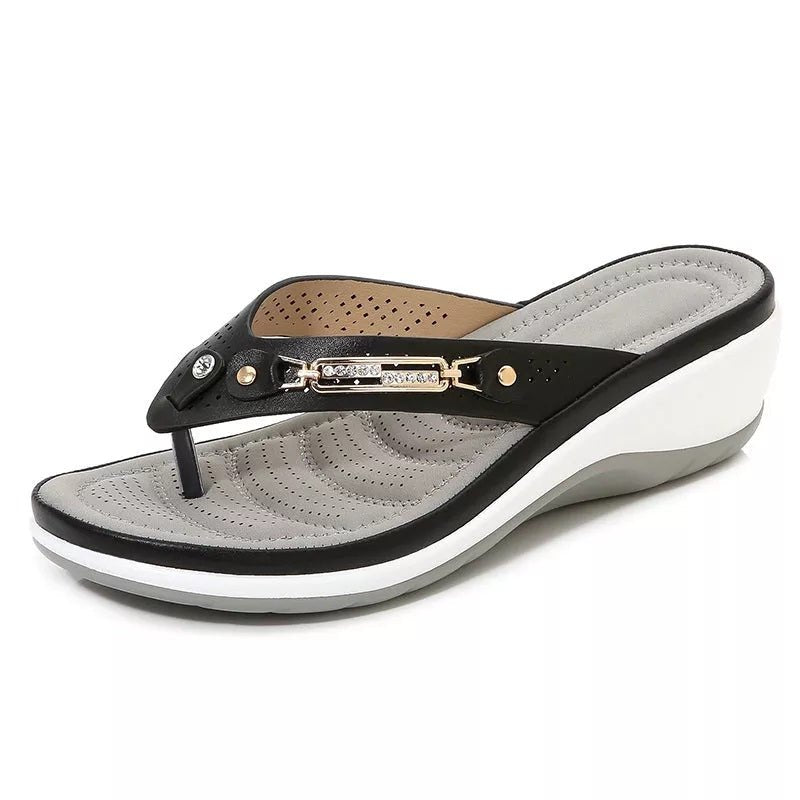 Rosie - Women's Wedge Flip - Flop Sandals - Sandals - Black - Taylor & Bennett