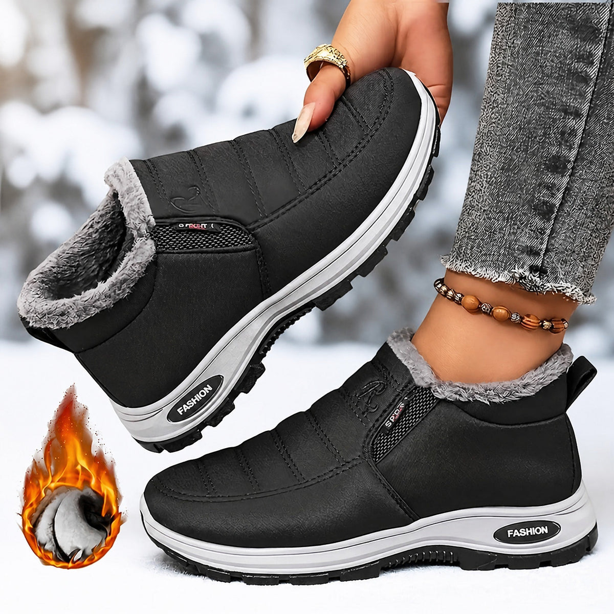 Rowan - Women's Fleece-Lined Ankle Boots with Non-Slip Sole - Boots - Black - Taylor & Bennett