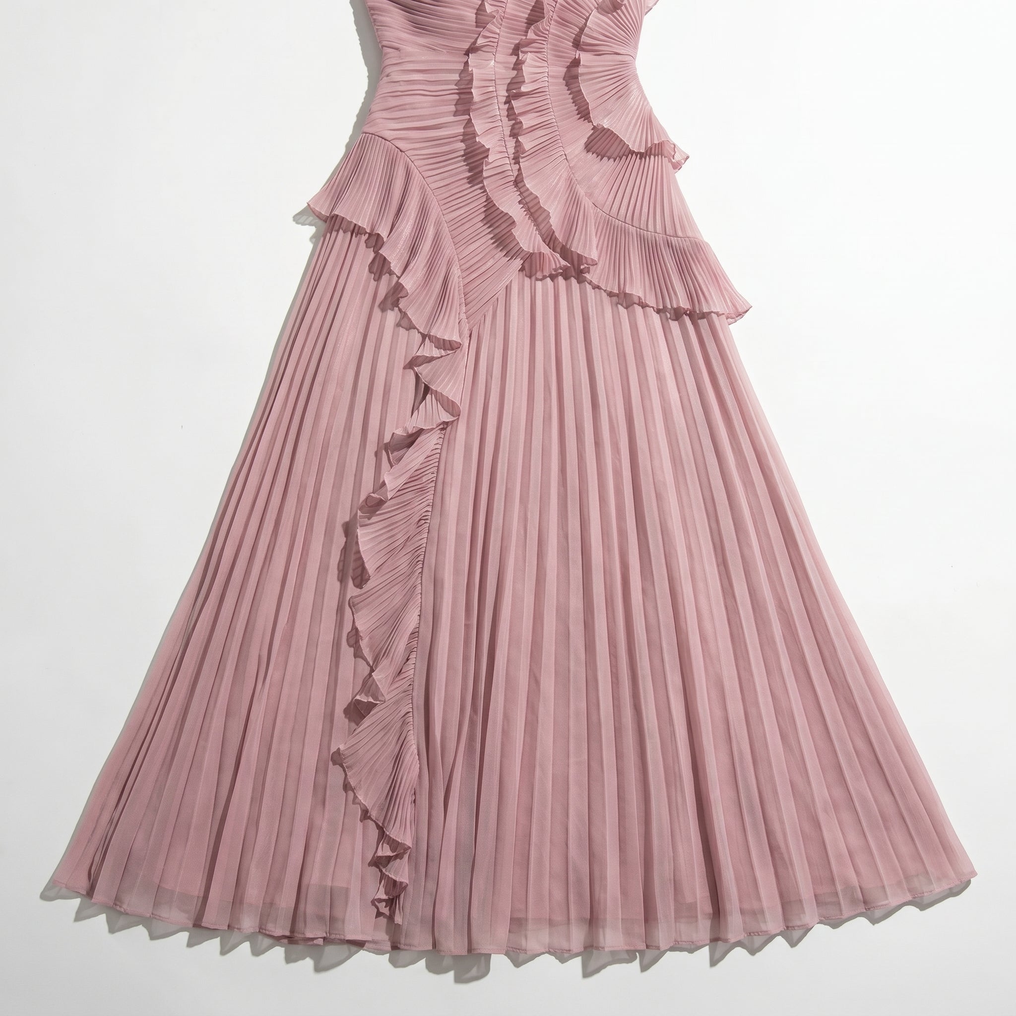 Ruby - Women's Halter Neck Ruffle Pleated Maxi Dress - Dresses - Pink - Taylor & Bennett