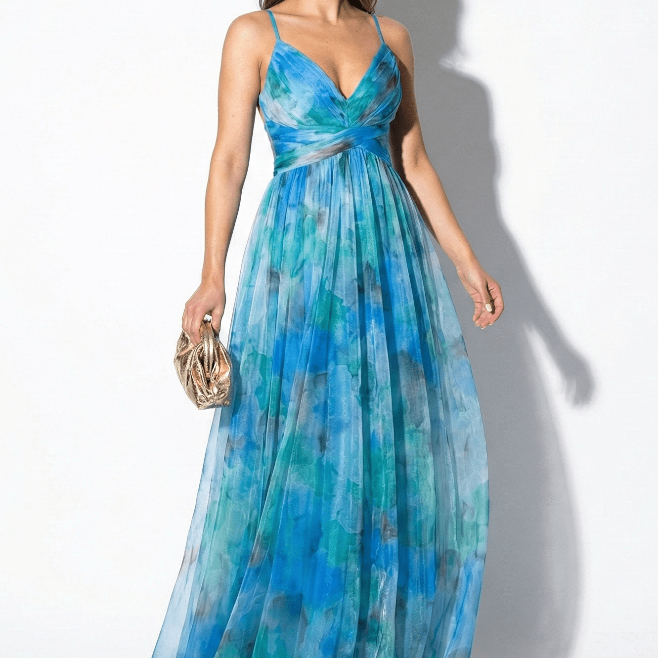 Ruby - Women's V - Neck Spaghetti Strap Floral Maxi Dress - Dress - Blue - Taylor & Bennett