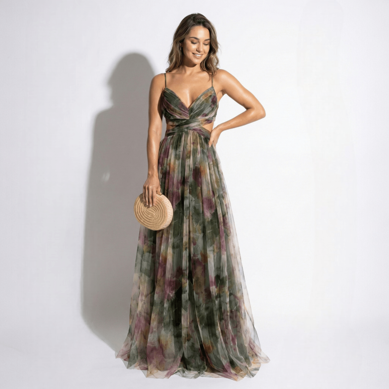 Ruby - Women's V - Neck Spaghetti Strap Floral Maxi Dress - Dress - Green - Taylor & Bennett