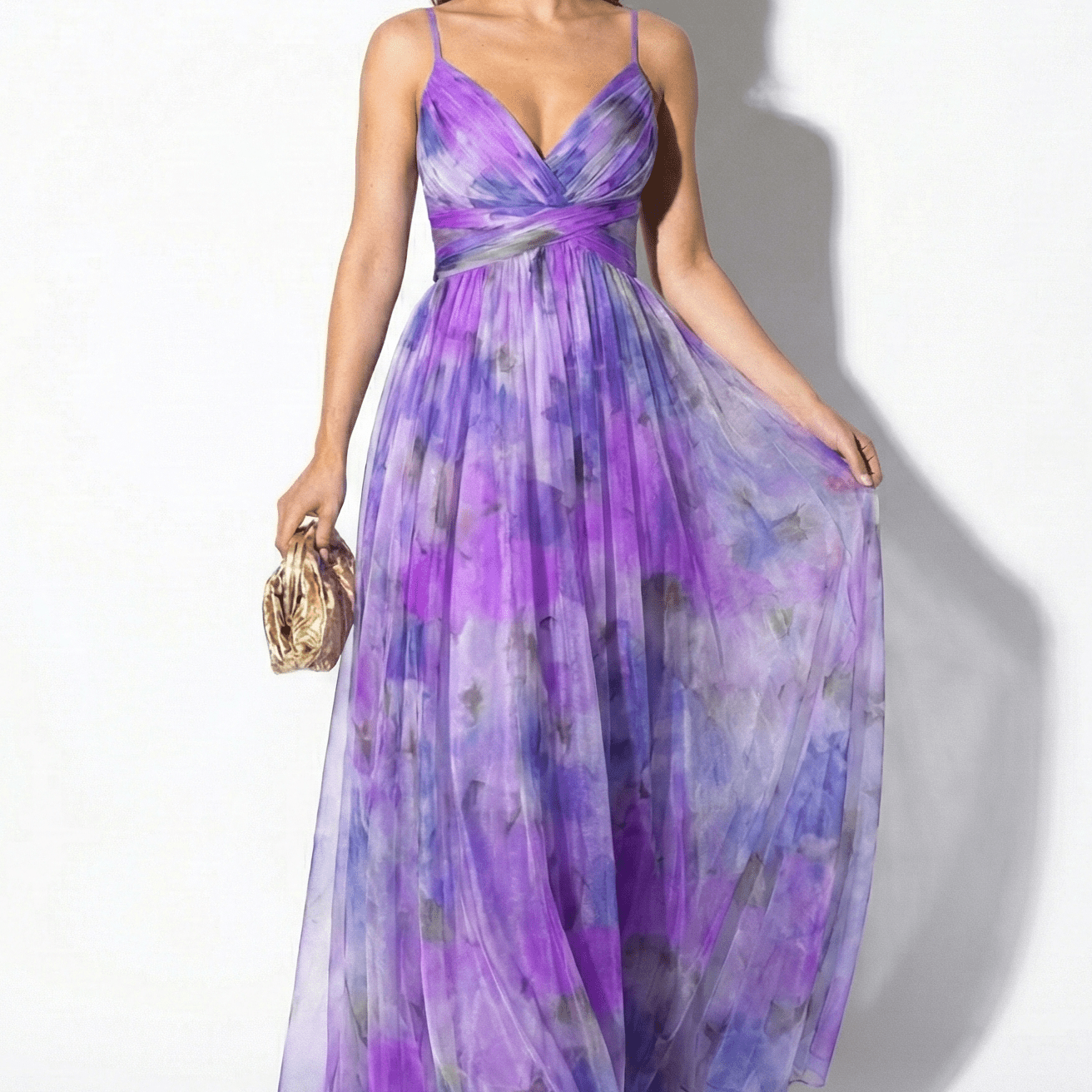 Ruby - Women's V - Neck Spaghetti Strap Floral Maxi Dress - Dress - Purple - Taylor & Bennett