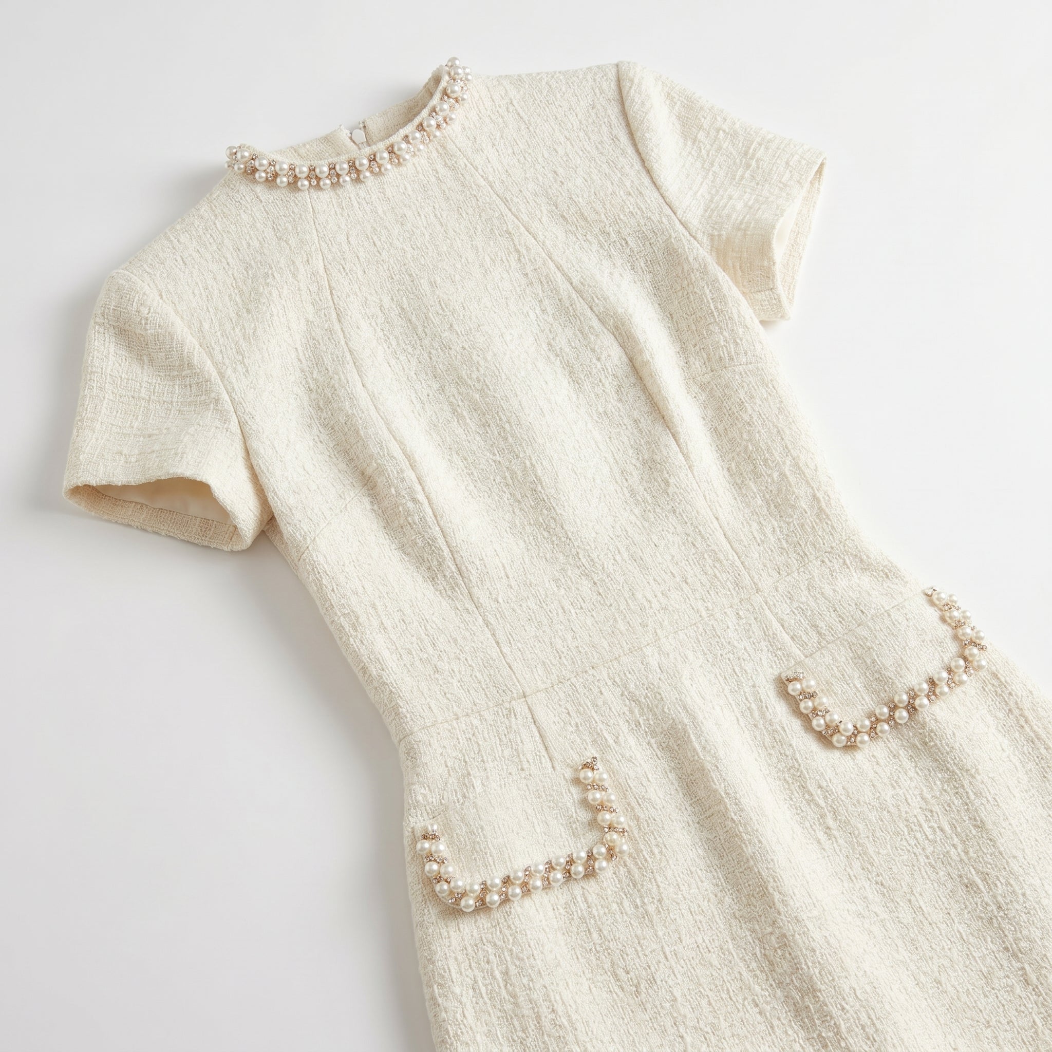 Sarah - Women's Elegant Party Tweed Mini Dress - Mini Dress - White - Taylor & Bennett