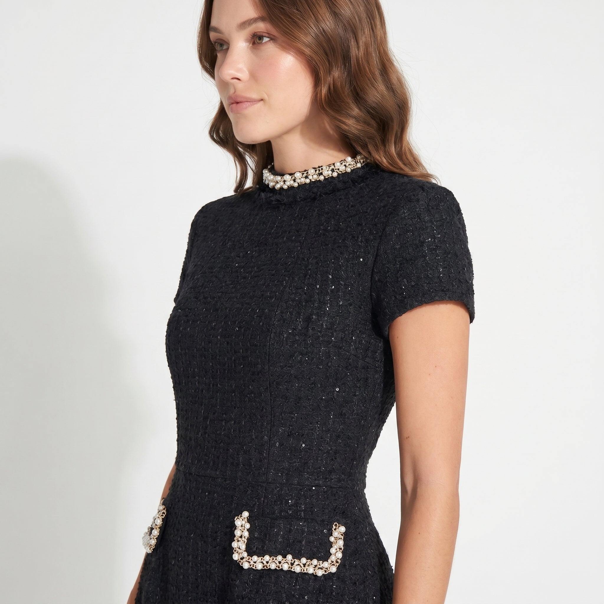 Sarah - Women's Elegant Party Tweed Mini Dress - Mini Dress - Black - Taylor & Bennett
