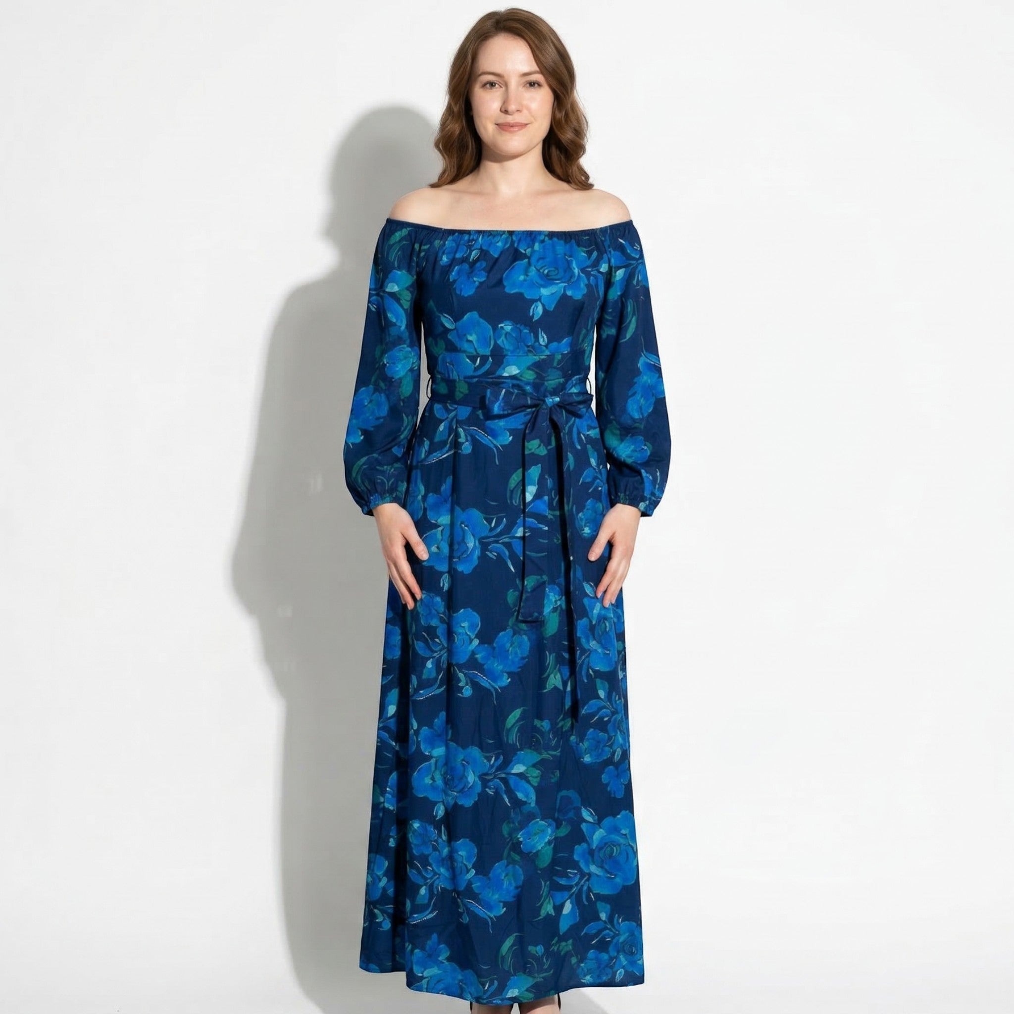 Sarah - Women's Floral Off - Shoulder Maxi Dress - Maxi Dresses - Blue - Taylor & Bennett