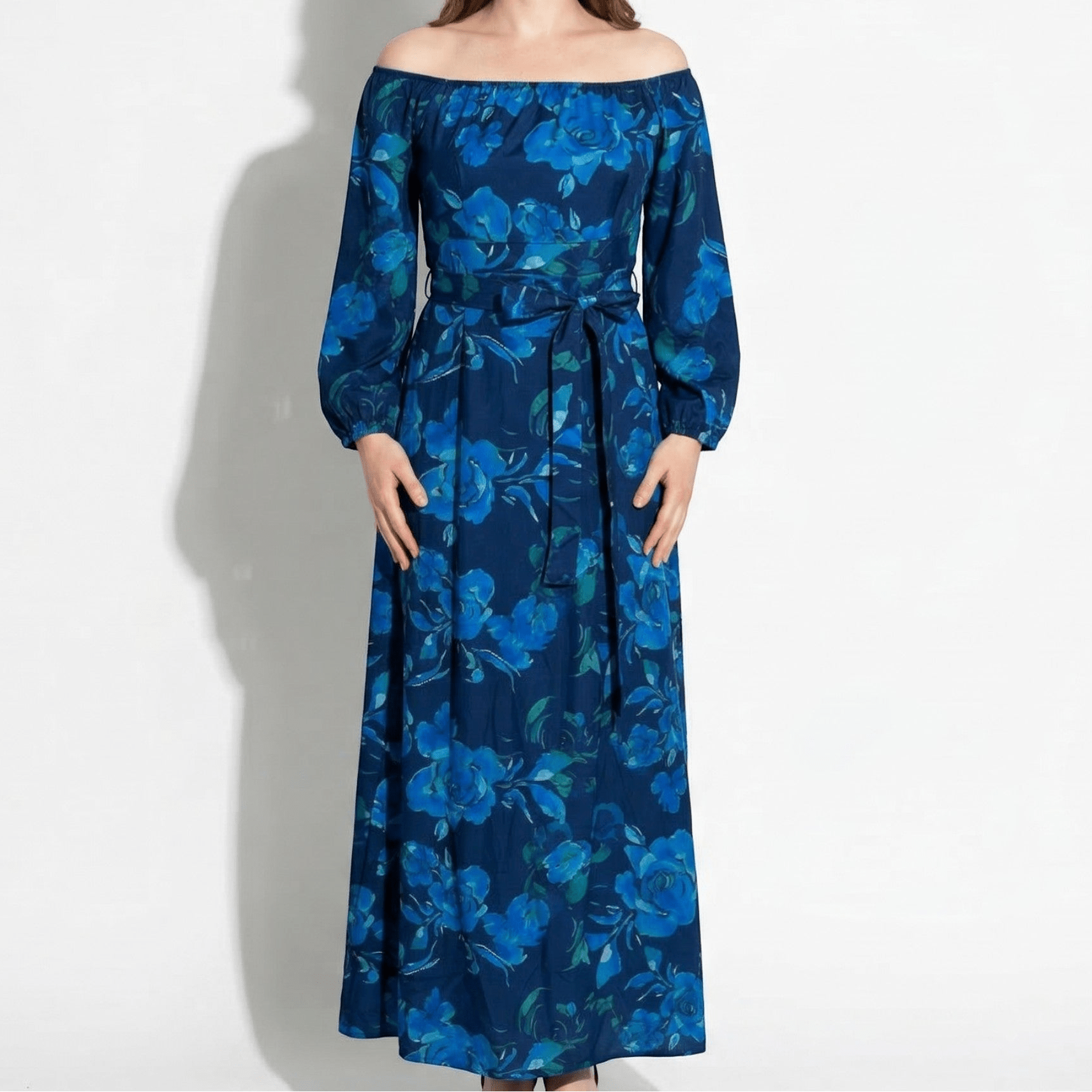 Sarah - Women's Floral Off - Shoulder Maxi Dress - Maxi Dresses - Blue - Taylor & Bennett