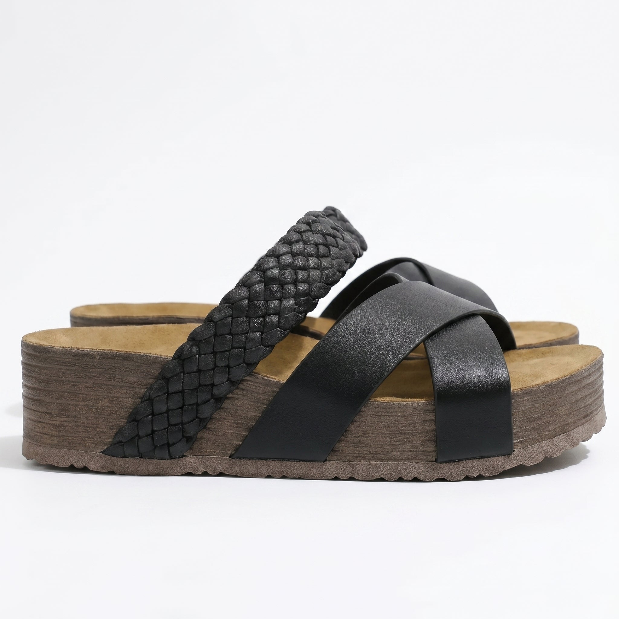 Savannah - Woman's Criss - Cross Strap Wedge Sandals - Footwear - Black - Taylor & Bennett